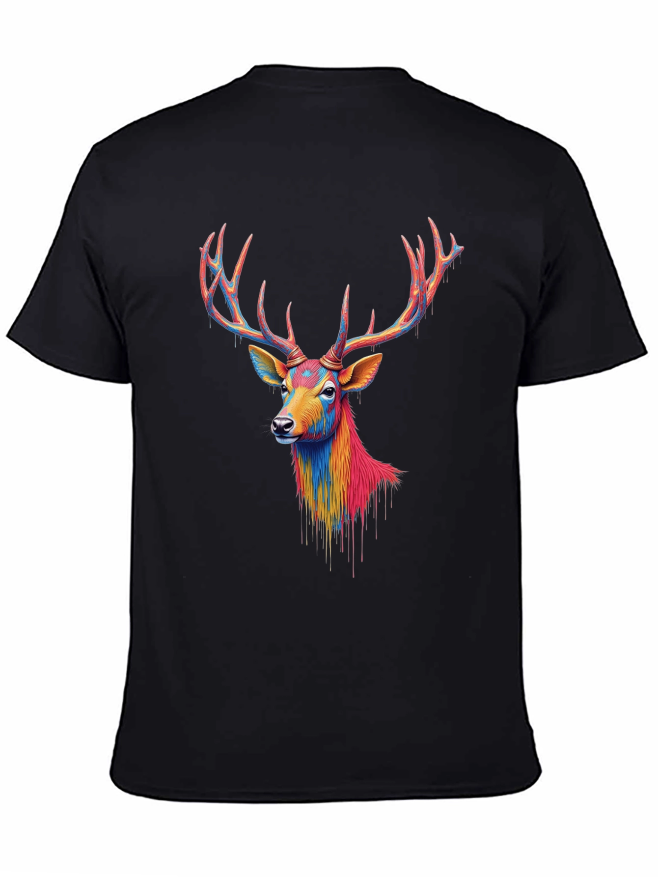 Black Colorful Deer Graphic Black T-Shirt view 4