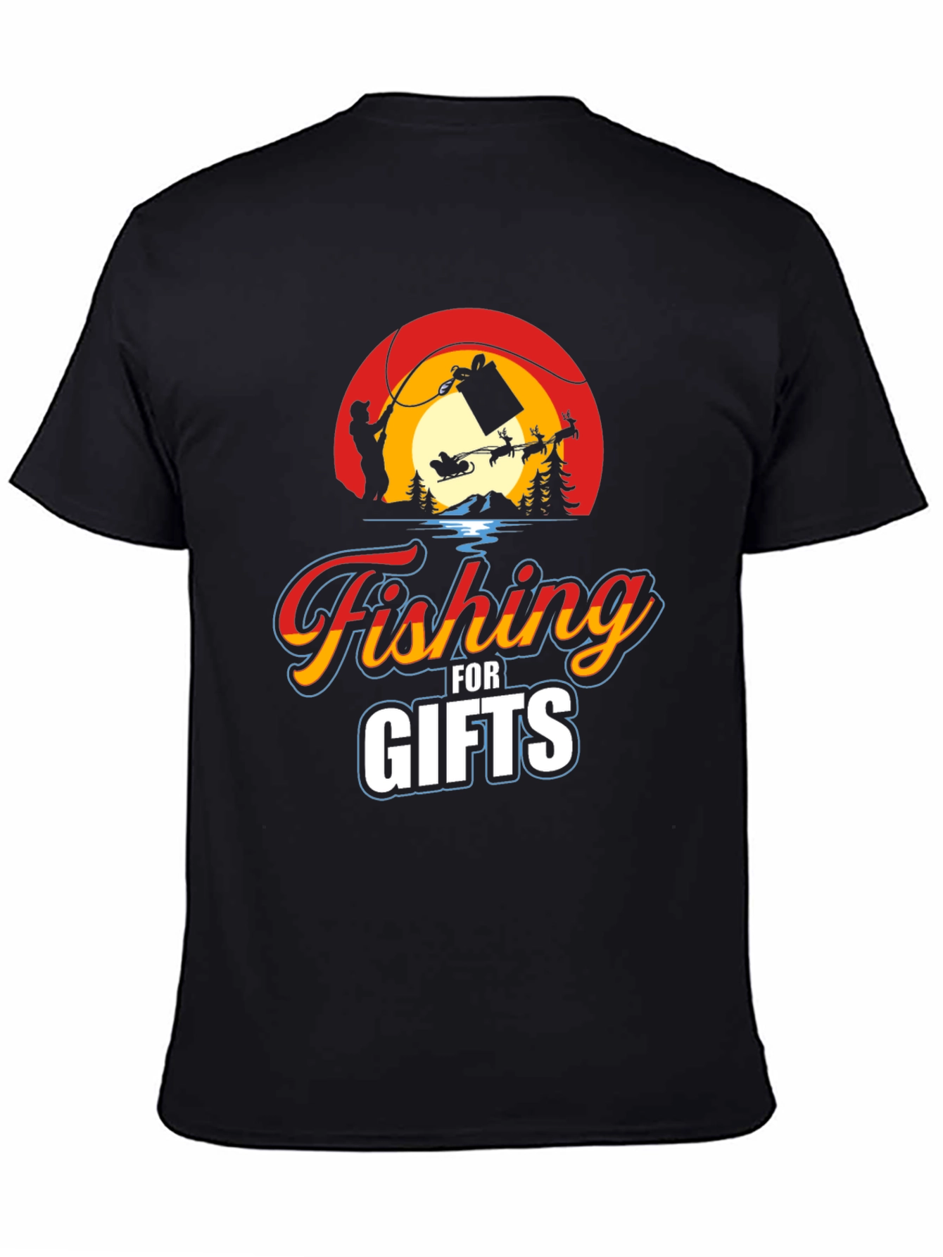 Black Fishing for Gifts Graphic Tee view 4