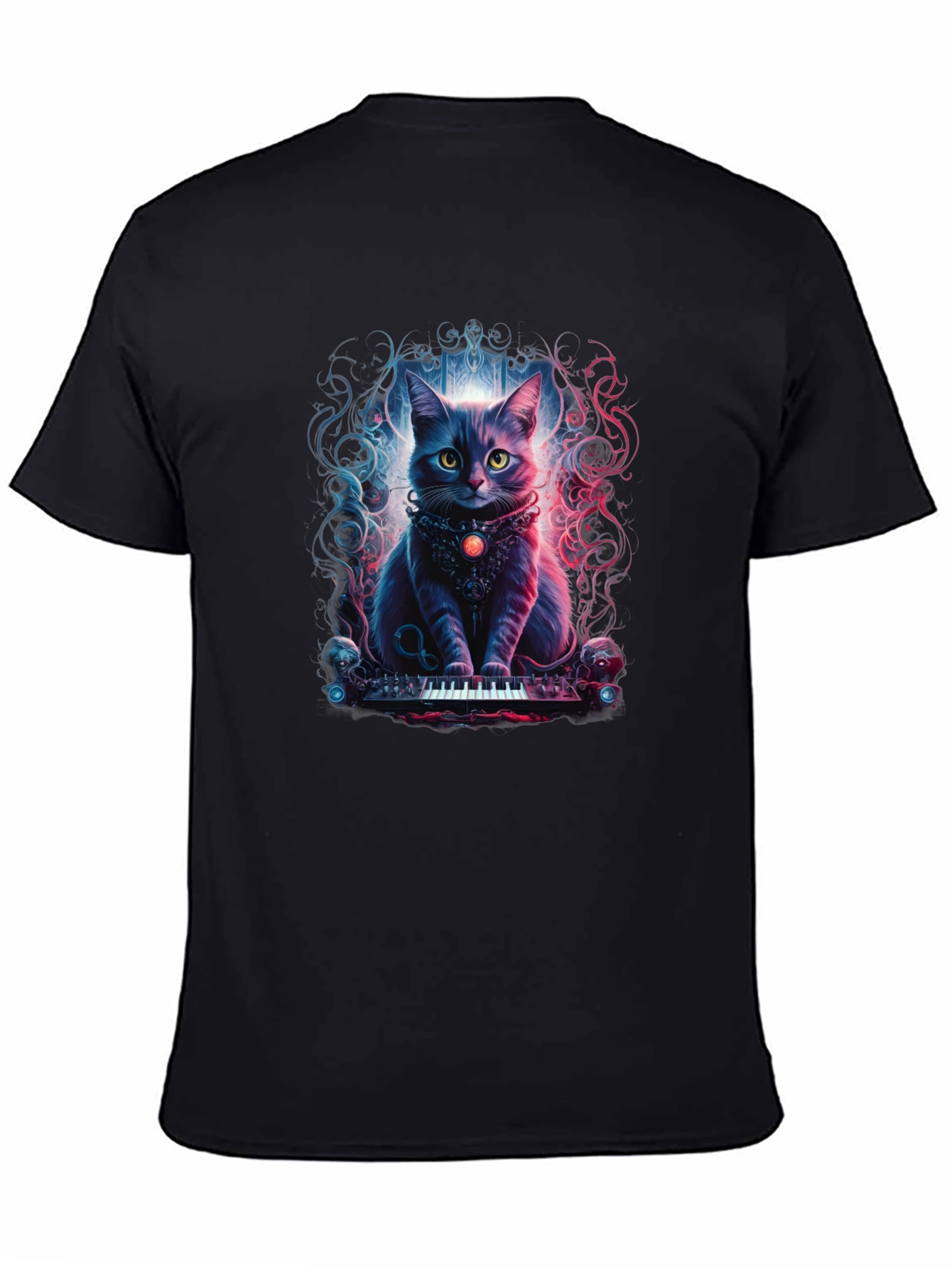 Black Cat Keyboardist Graphic Tee view 4