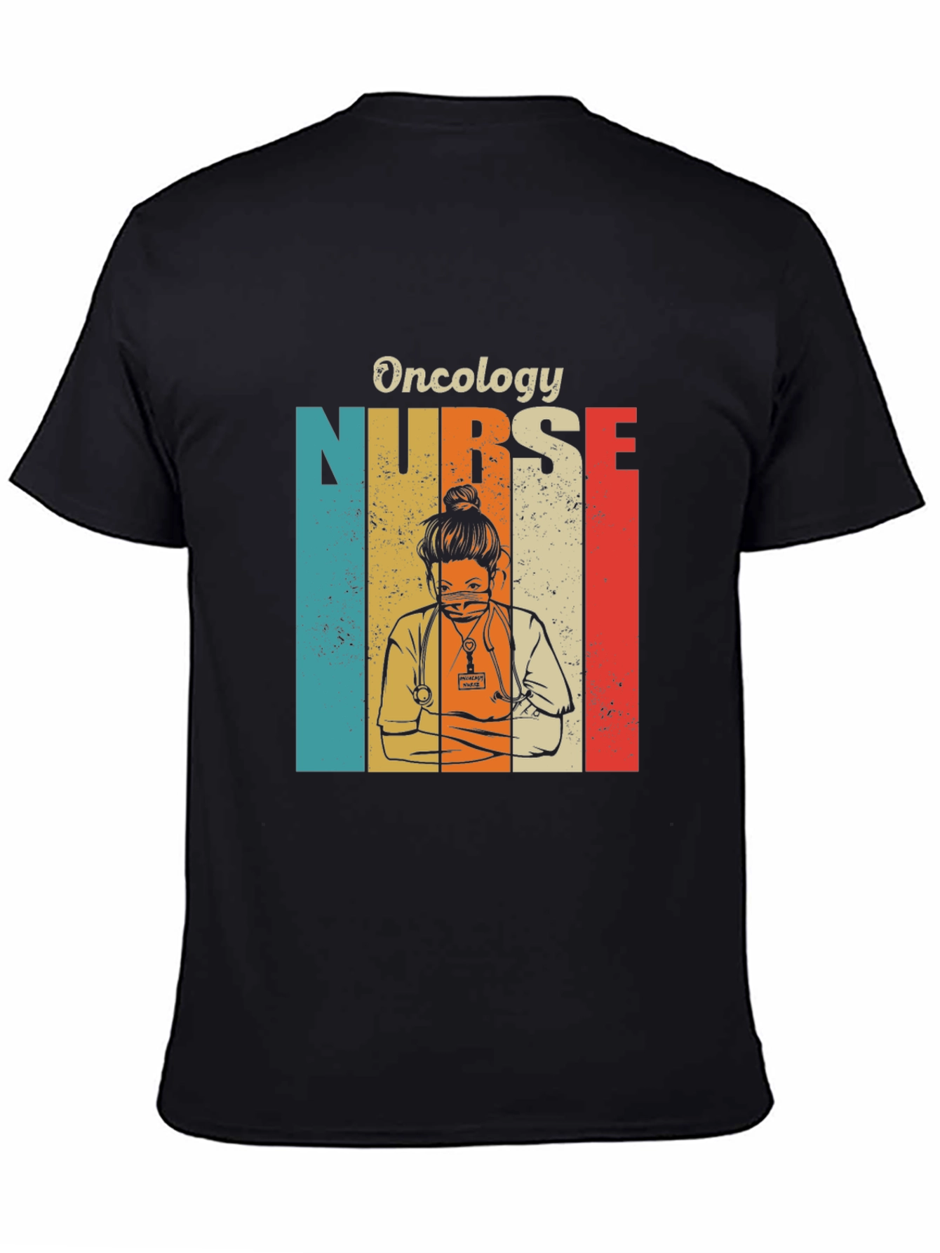 Black Oncology Nurse Retro T-Shirt view 4