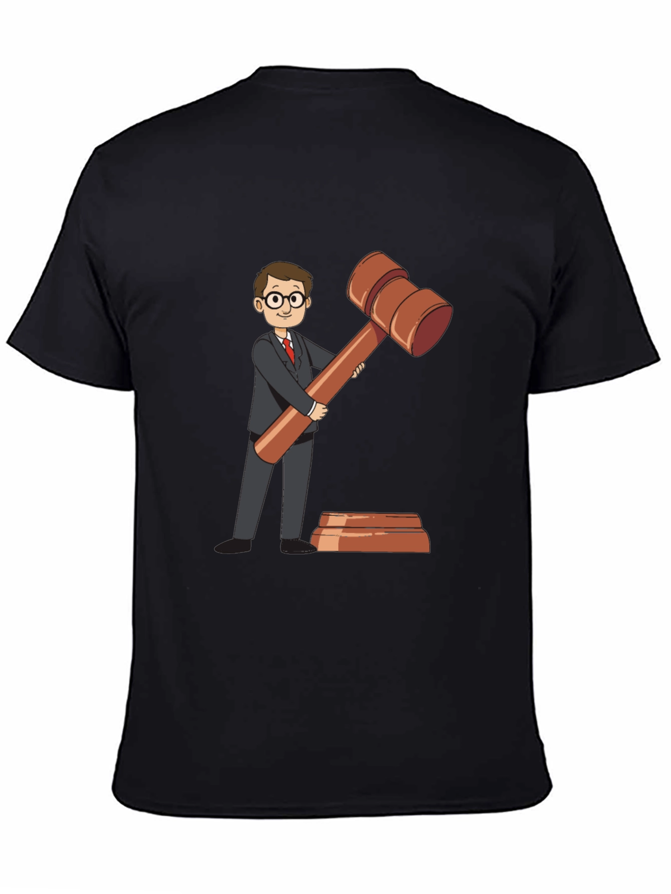 Black Cartoon Judge Gavel Black T-Shirt view 4