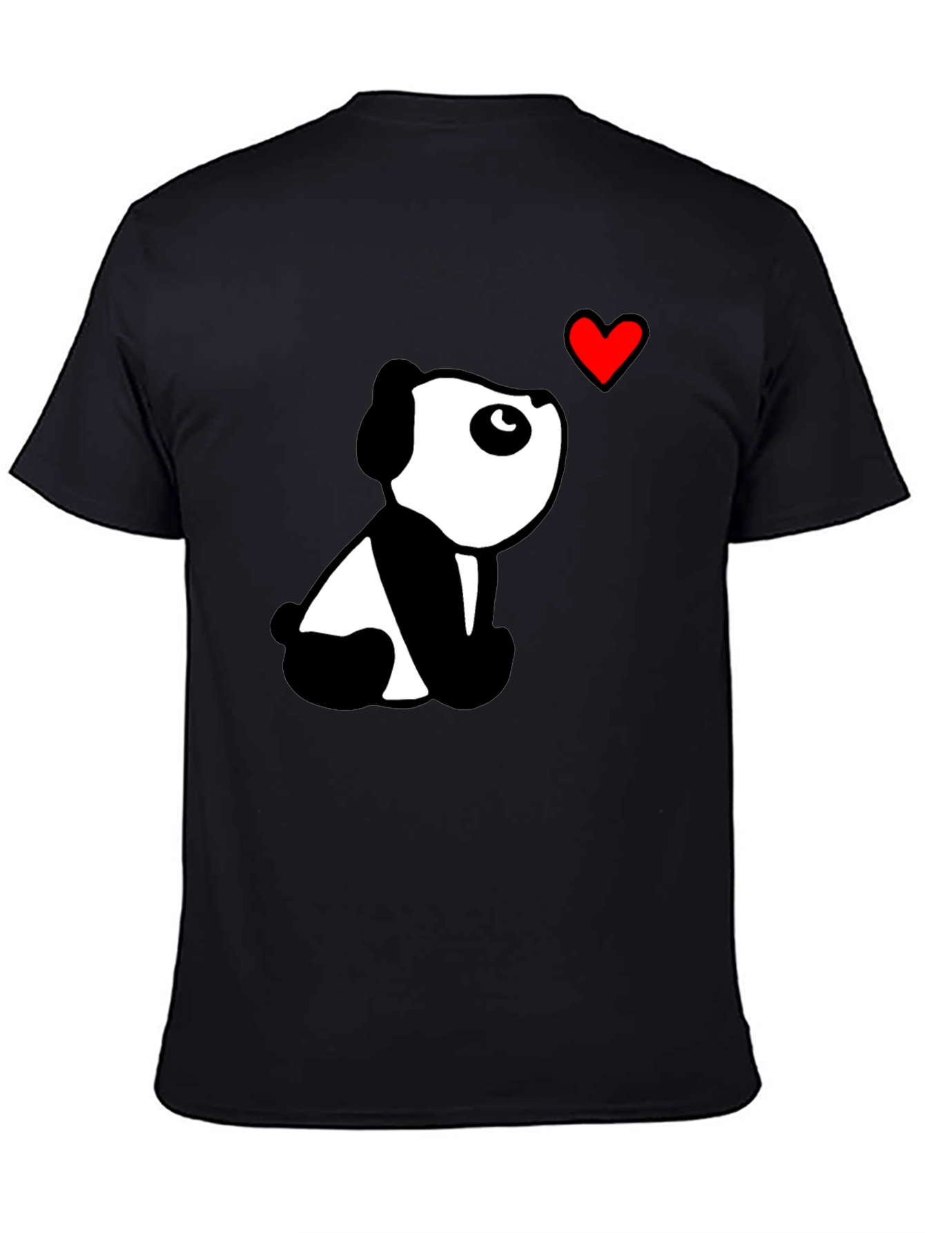 Black Cute Panda Heart Black T-Shirt view 4