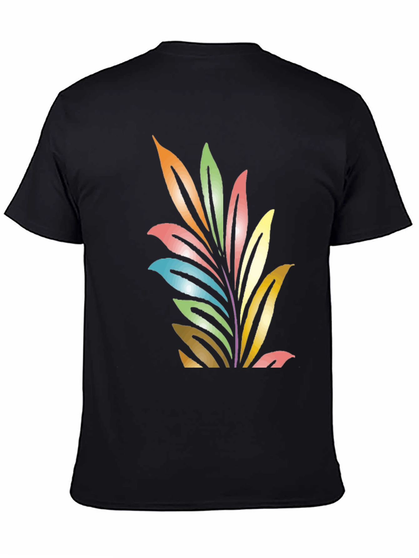 Black Colorful Leaf Graphic Black T-Shirt view 4