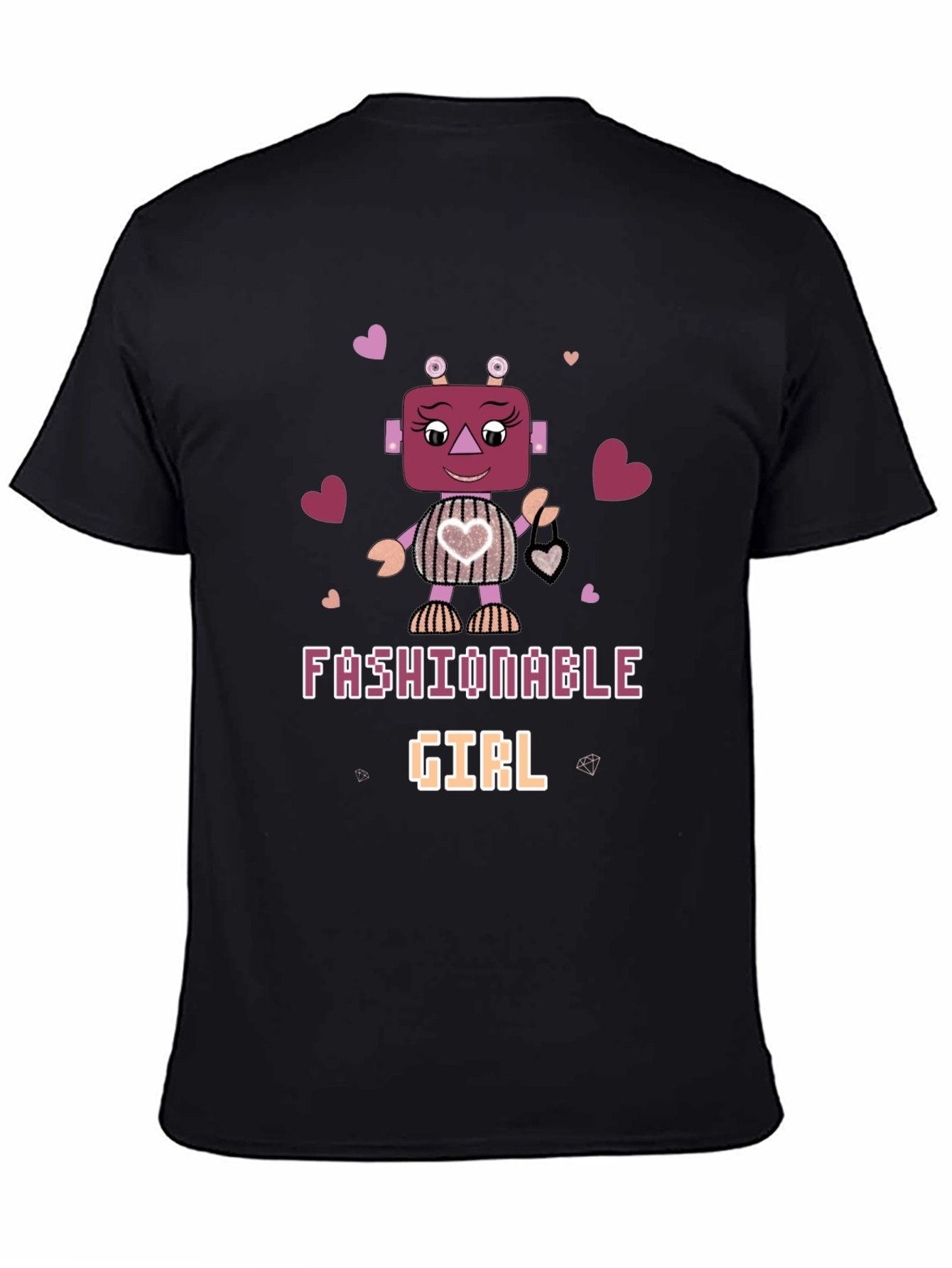Black Fashionable Girl Robot Graphic Tee view 4