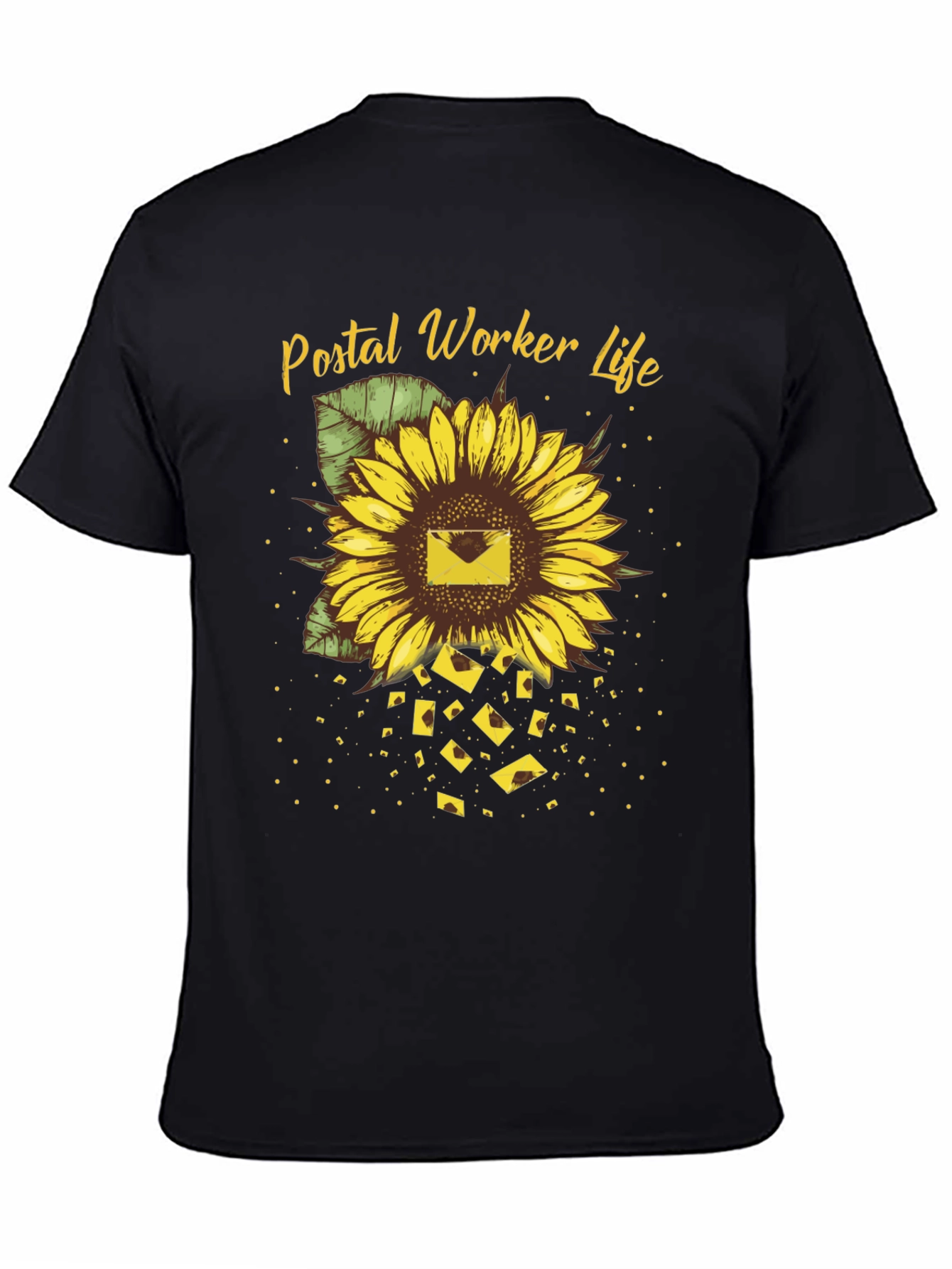 Black Postal Worker Sunflower T-Shirt - Black view 4