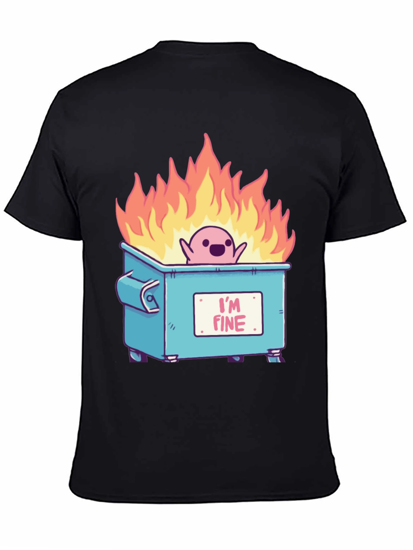 Black I'm Fine Dumpster Fire T-Shirt view 4