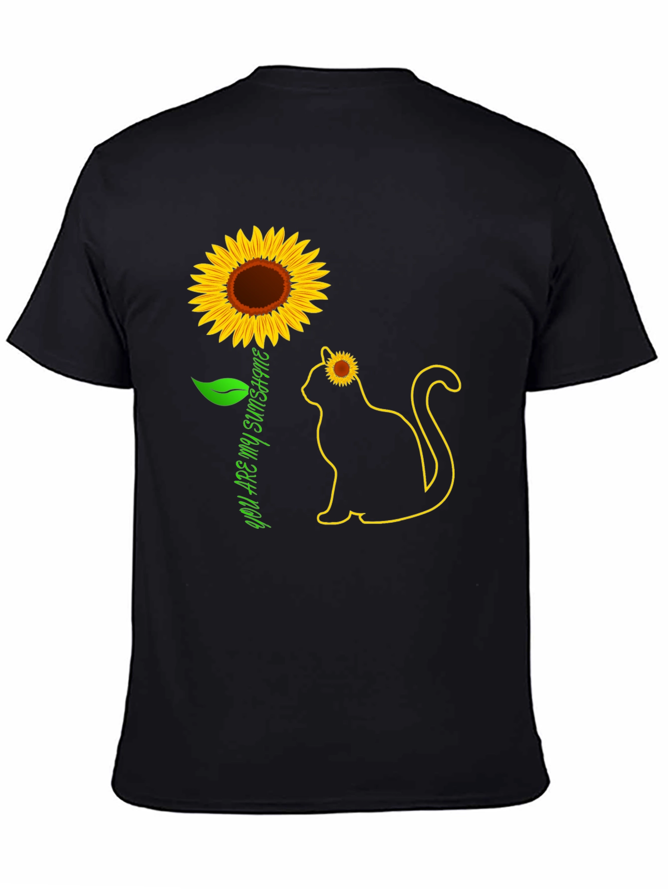 Black Sunflower Cat Graphic Tee - You Are My Sunshine T-Shirt view 4