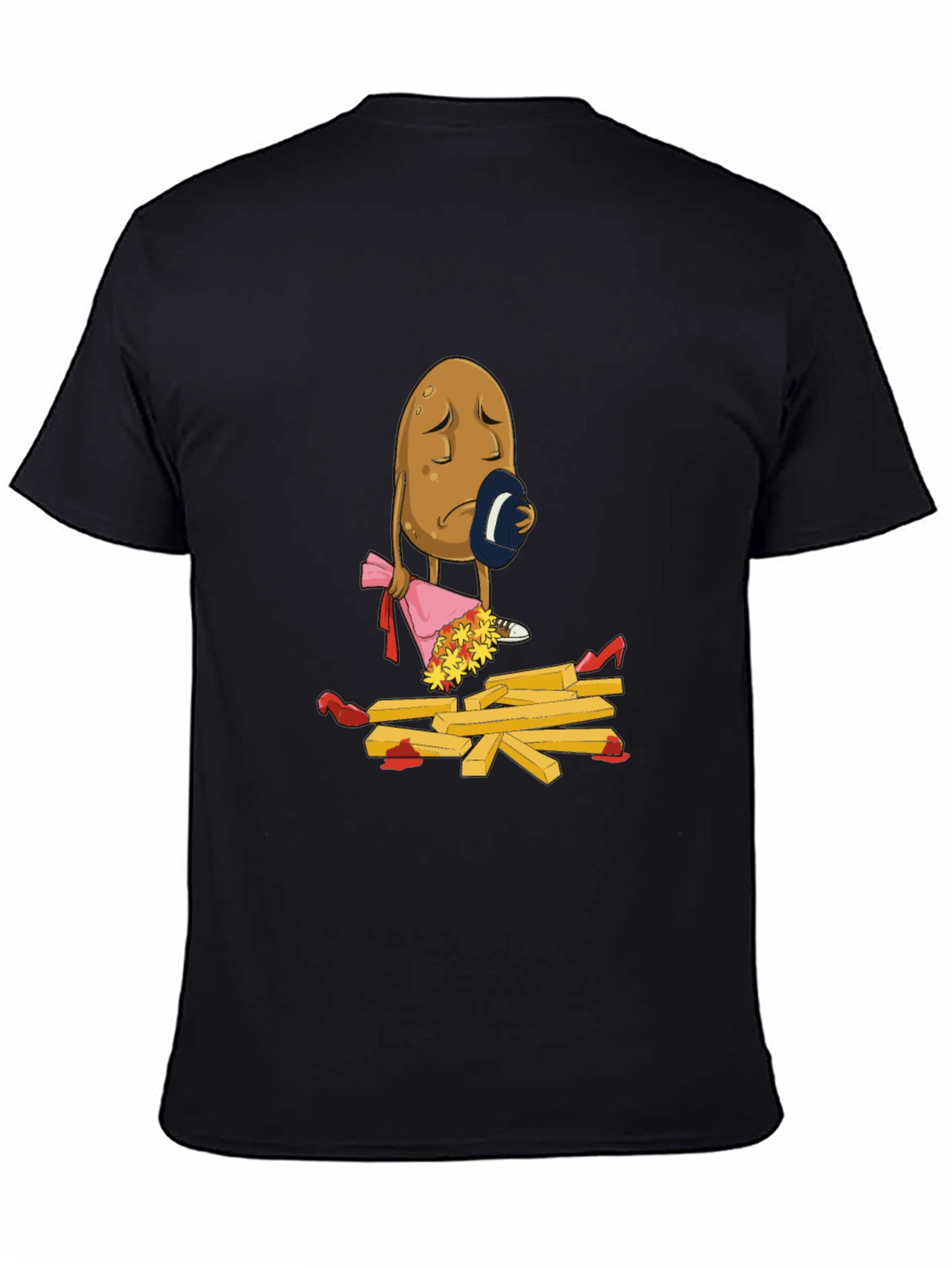 Black Sad Potato T-Shirt - Funny French Fry Design view 4