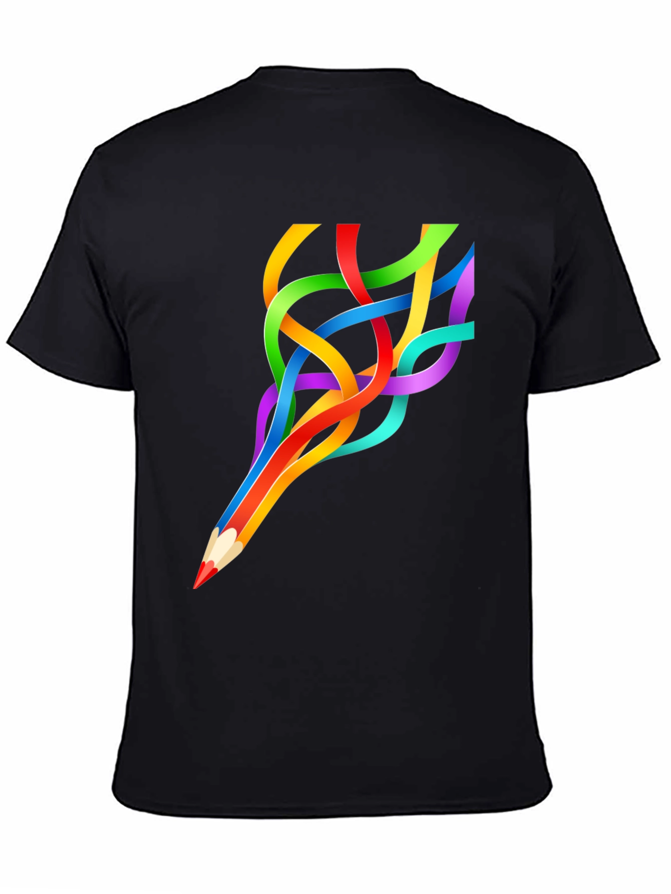 Black Colorful Pencil Stream T-Shirt view 4