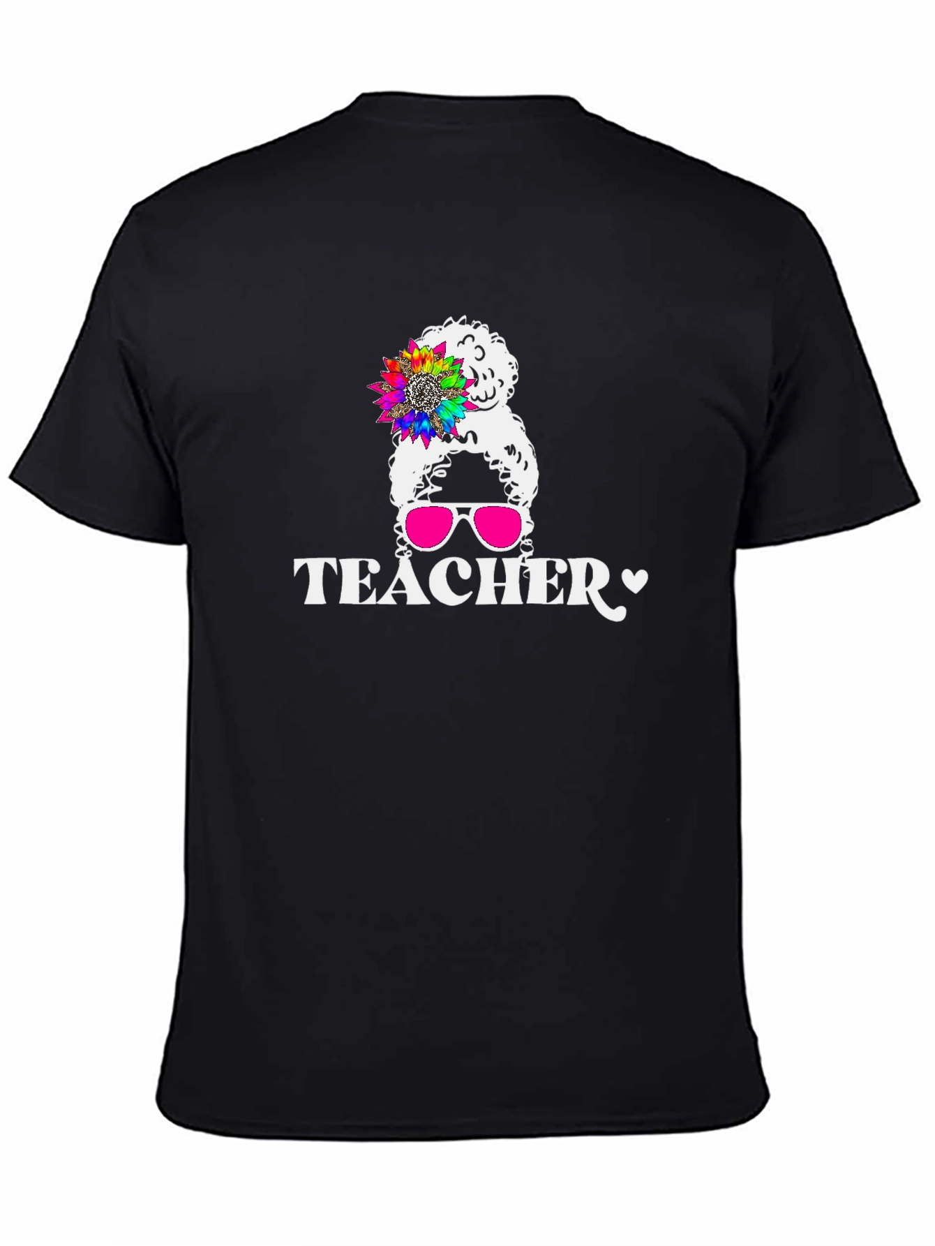 Black Teacher Messy Bun Graphic T-Shirt view 4