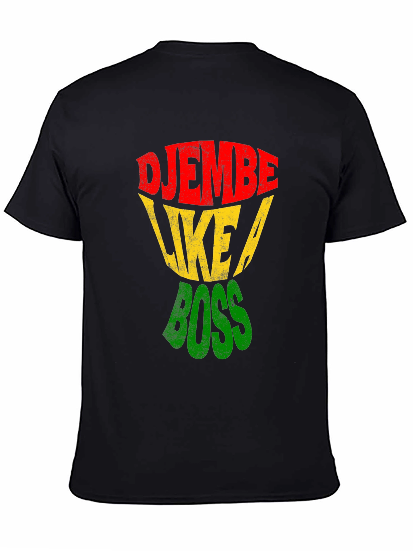 Black Djembe Like a Boss T-Shirt - Rasta Colors view 4