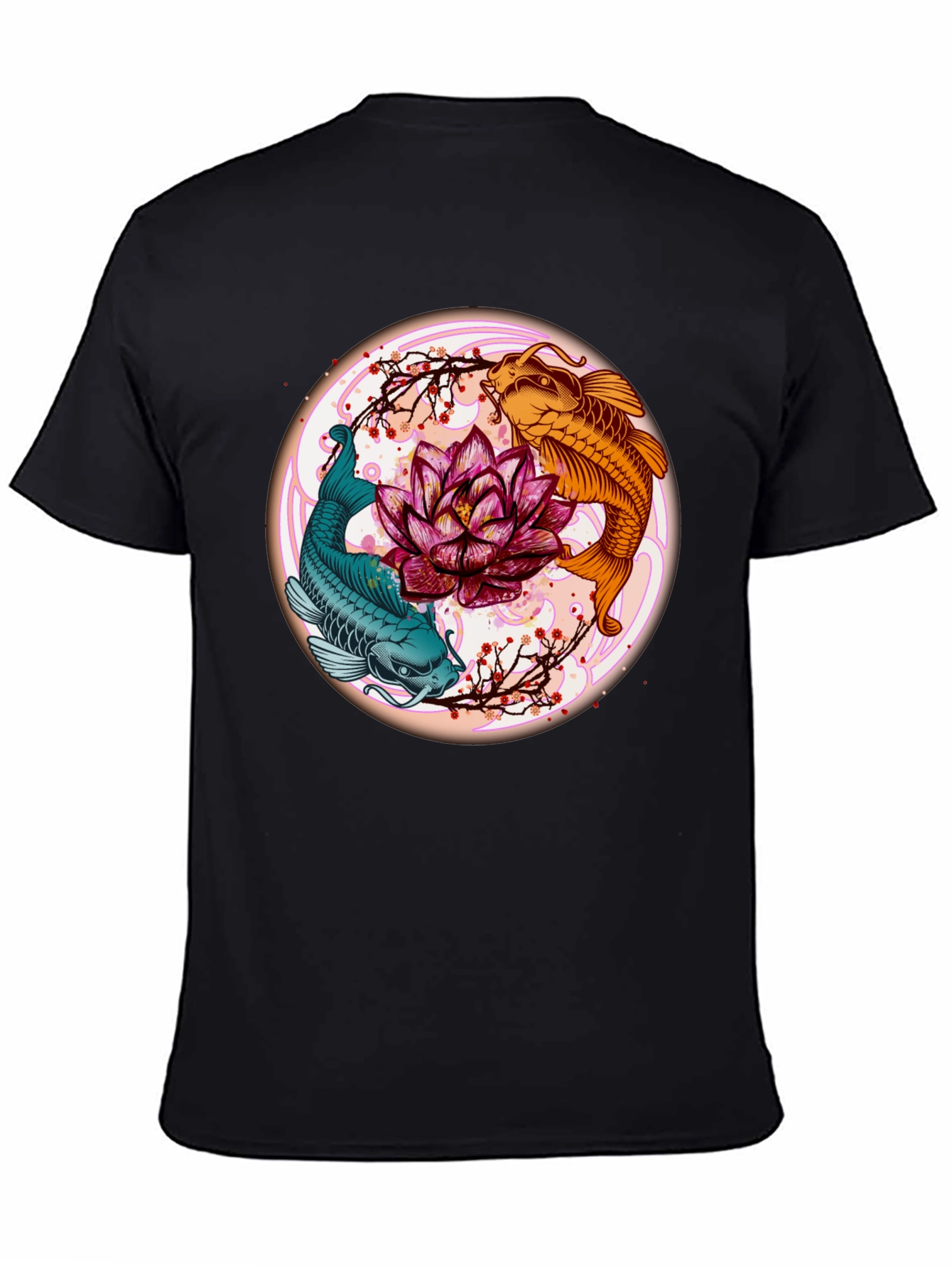 Black Koi Fish Lotus Blossom Graphic Tee - Men's Black T-Shirt view 4