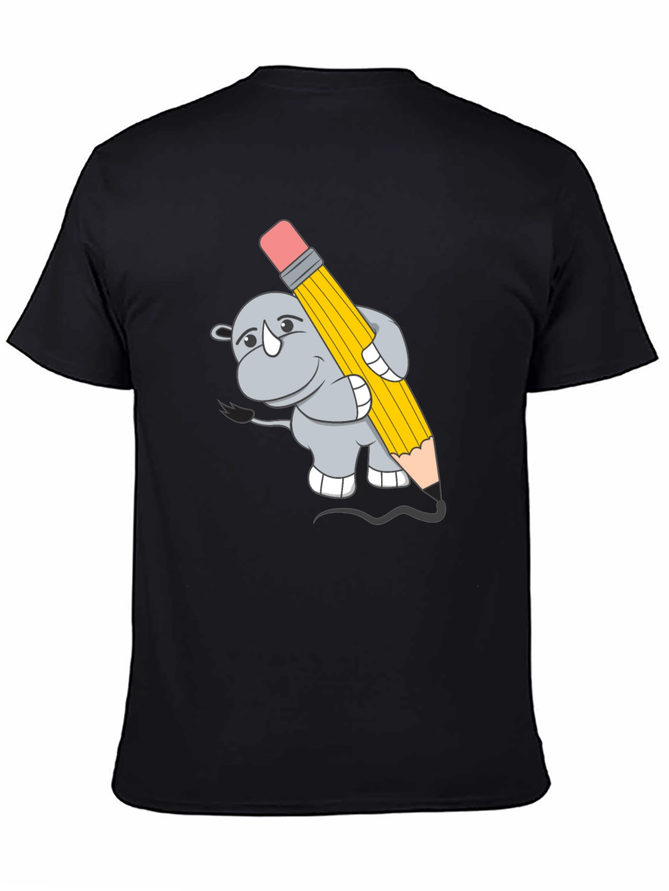 Black Rhino with Pencil Graphic Tee - Unisex Black T-Shirt view 4