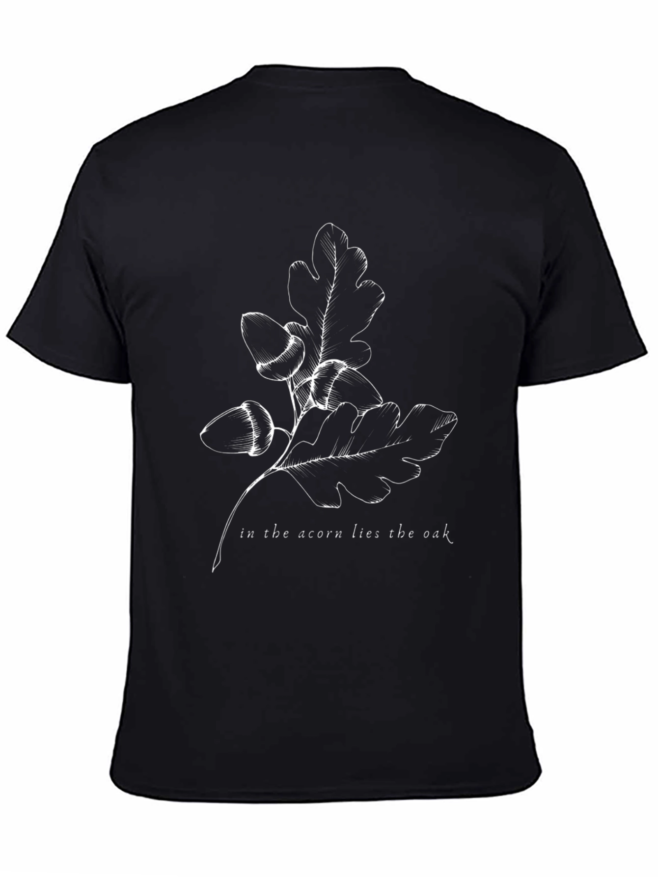 Black Oak & Acorn Graphic Tee - Nature Inspired Black T-Shirt view 4