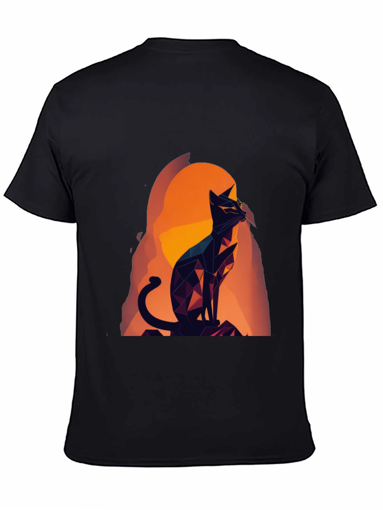 Black Geometric Cat Graphic Tee - Black Cotton Blend view 4