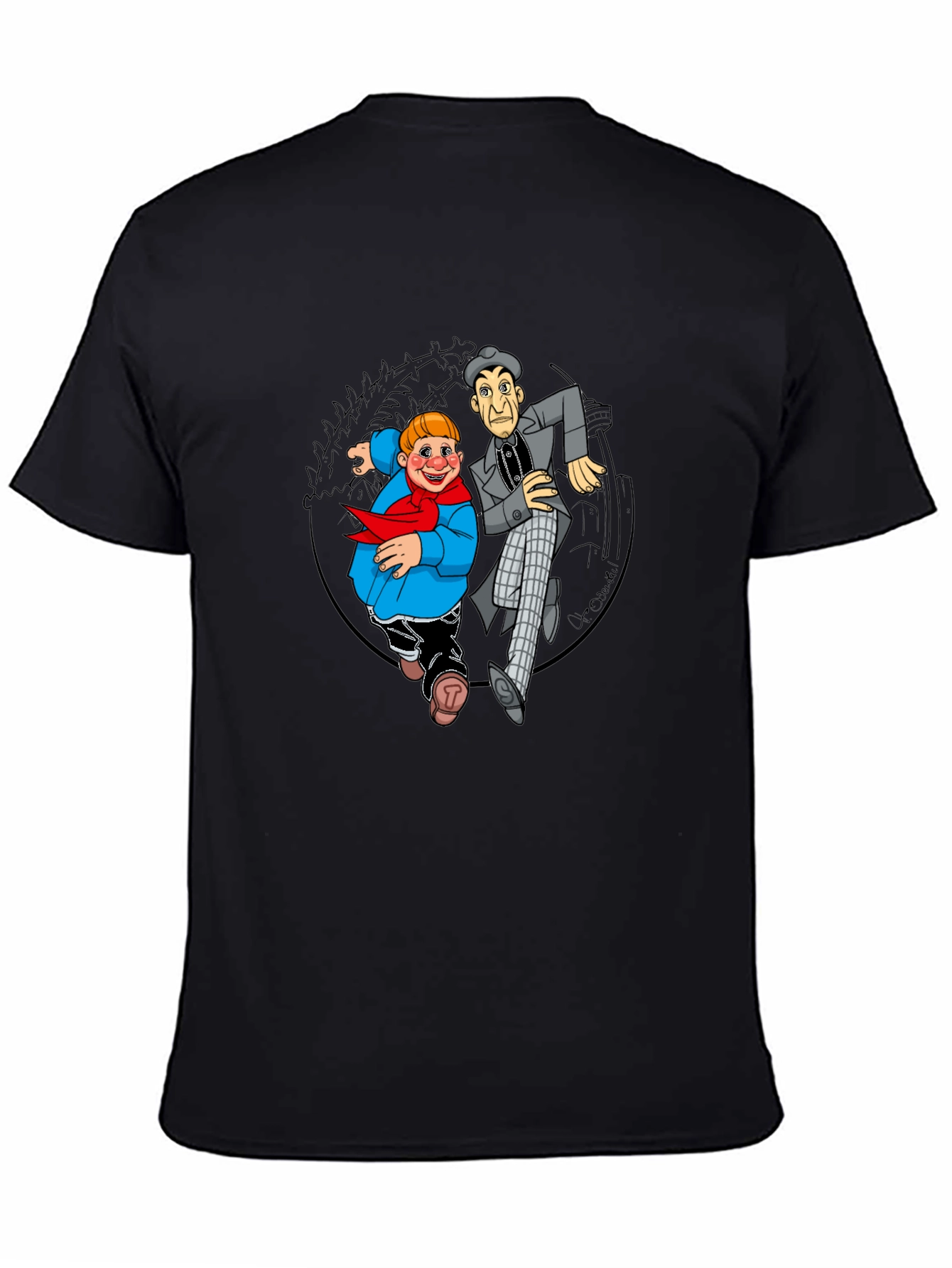 Black Cartoon Duo Graphic T-Shirt - Black Crew Neck view 4