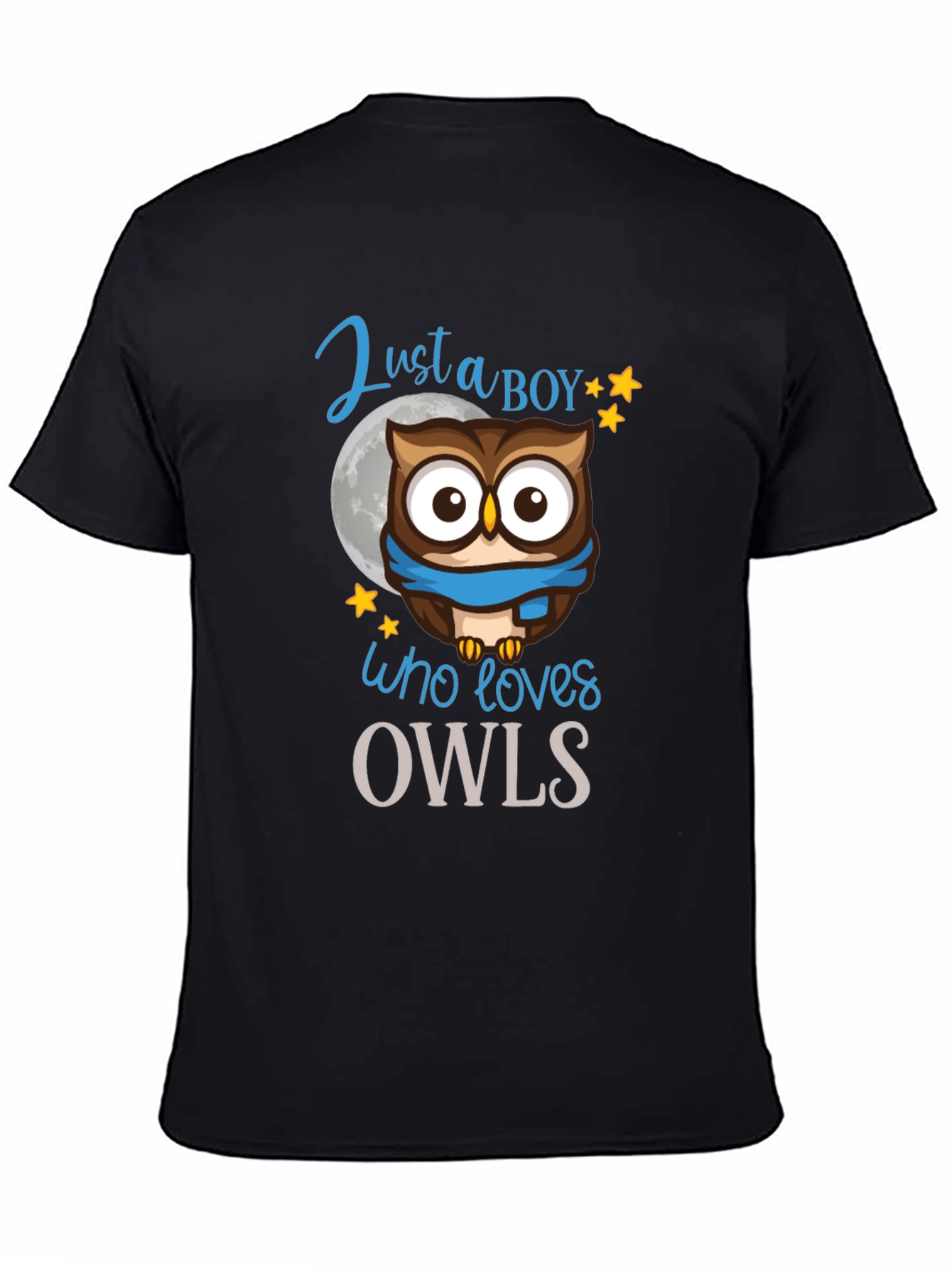 Black Just a Boy Who Loves Owls T-Shirt view 4