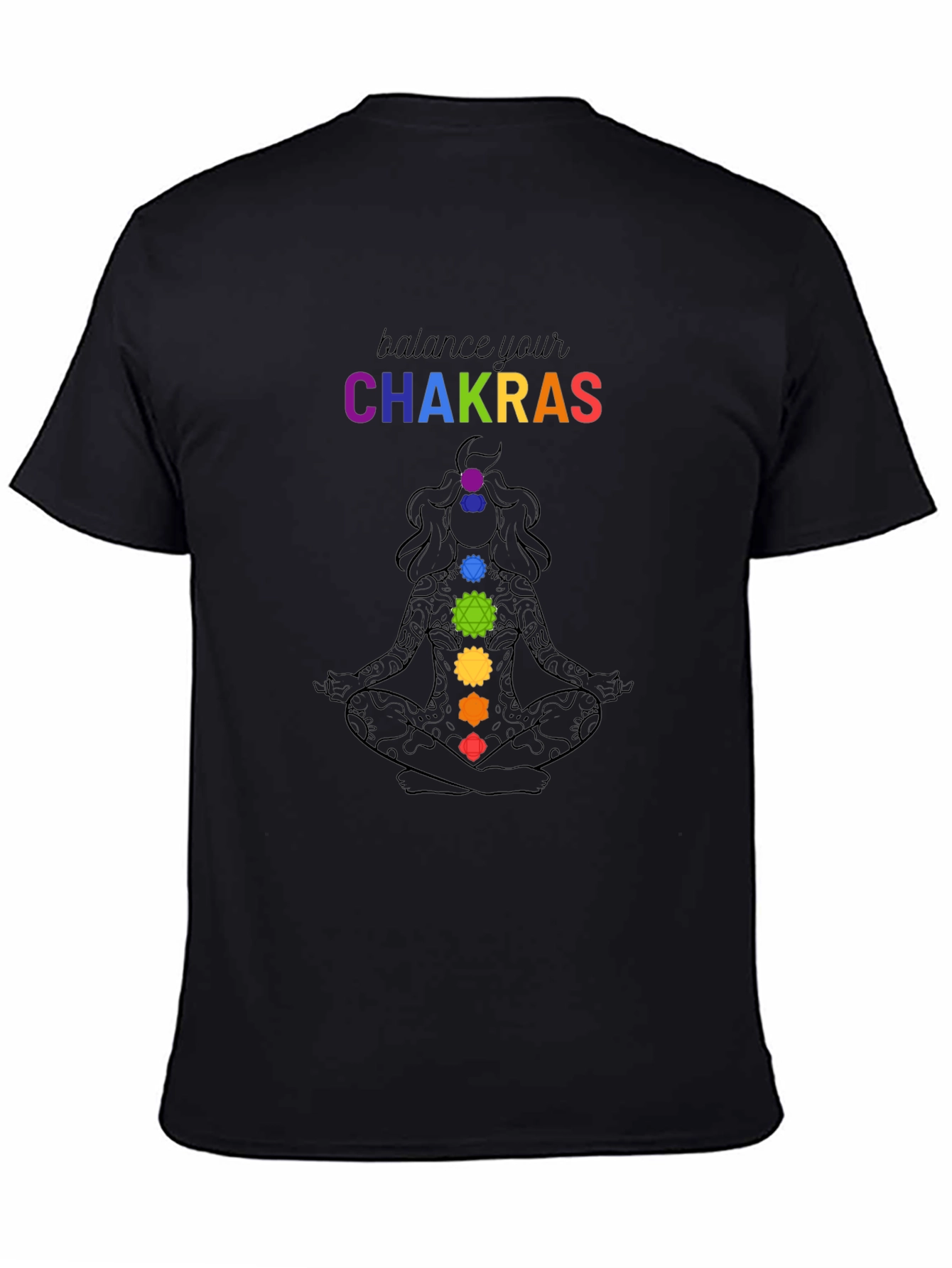 Black Chakra Balance T-Shirt: Meditate in Style view 4