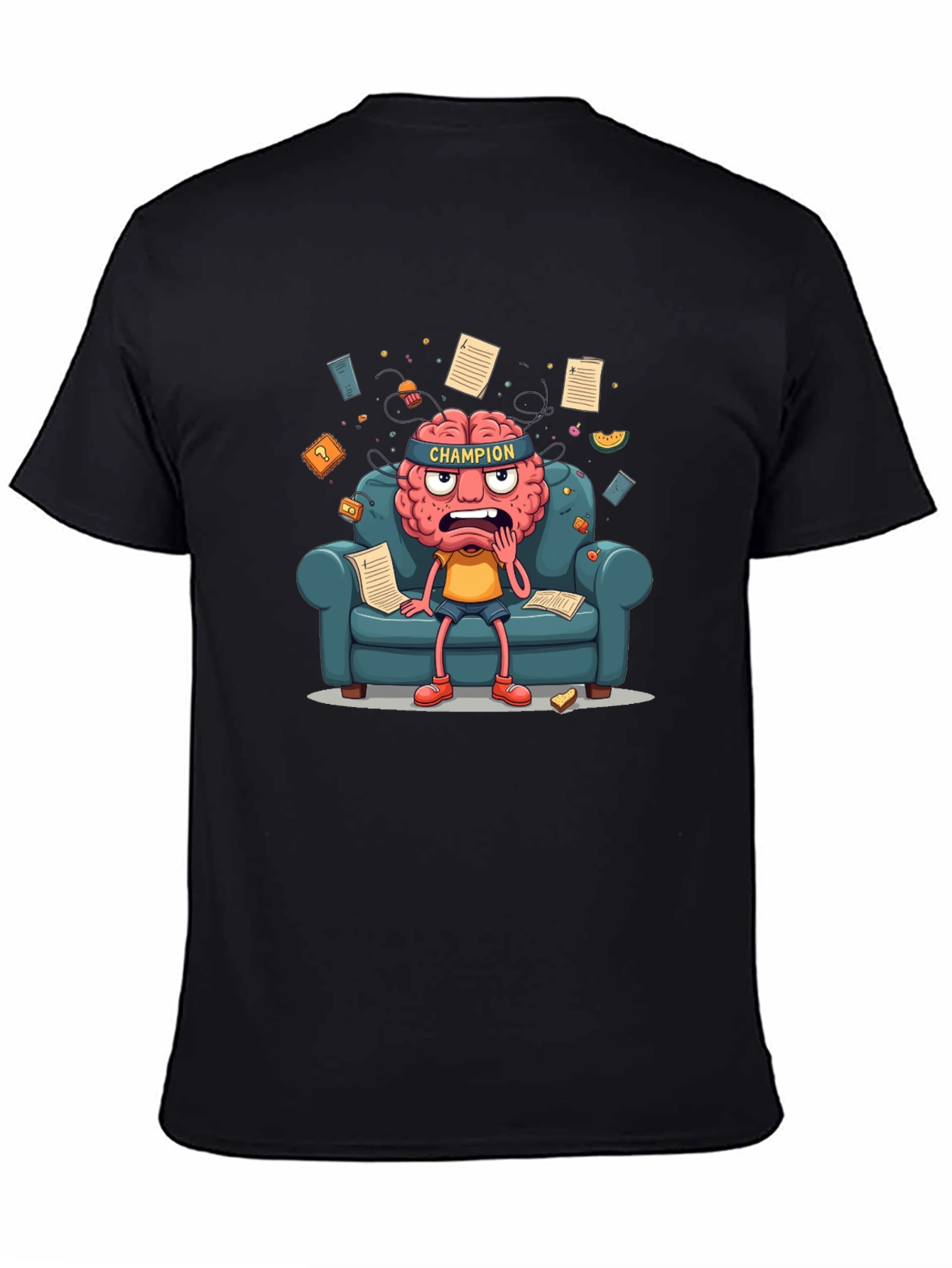 Black Champion Mind T-Shirt - Stressed Brain Cartoon view 4