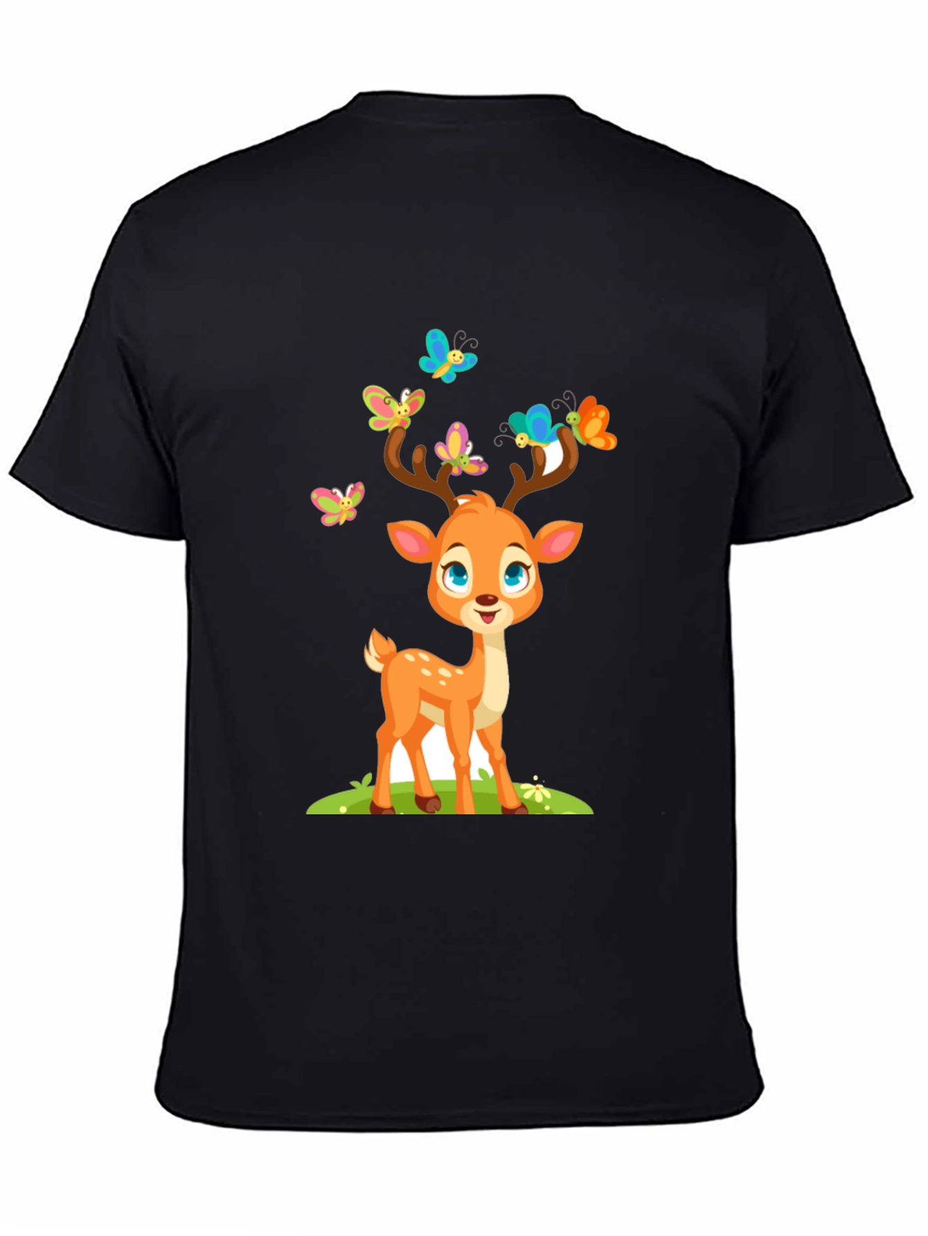 Black Cute Deer with Butterflies T-Shirt view 4