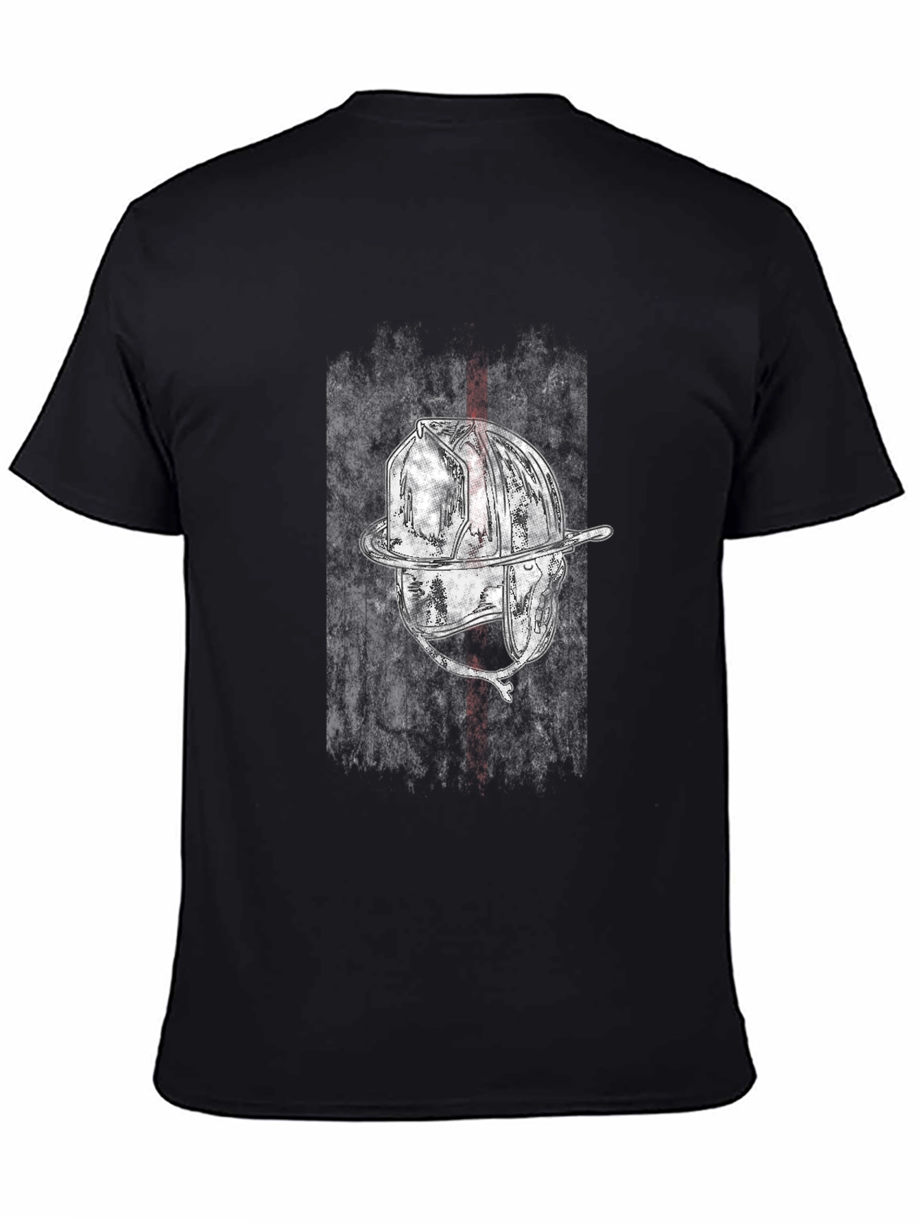 Black Firefighter Helmet Graphic Tee - Thin Red Line Support view 4
