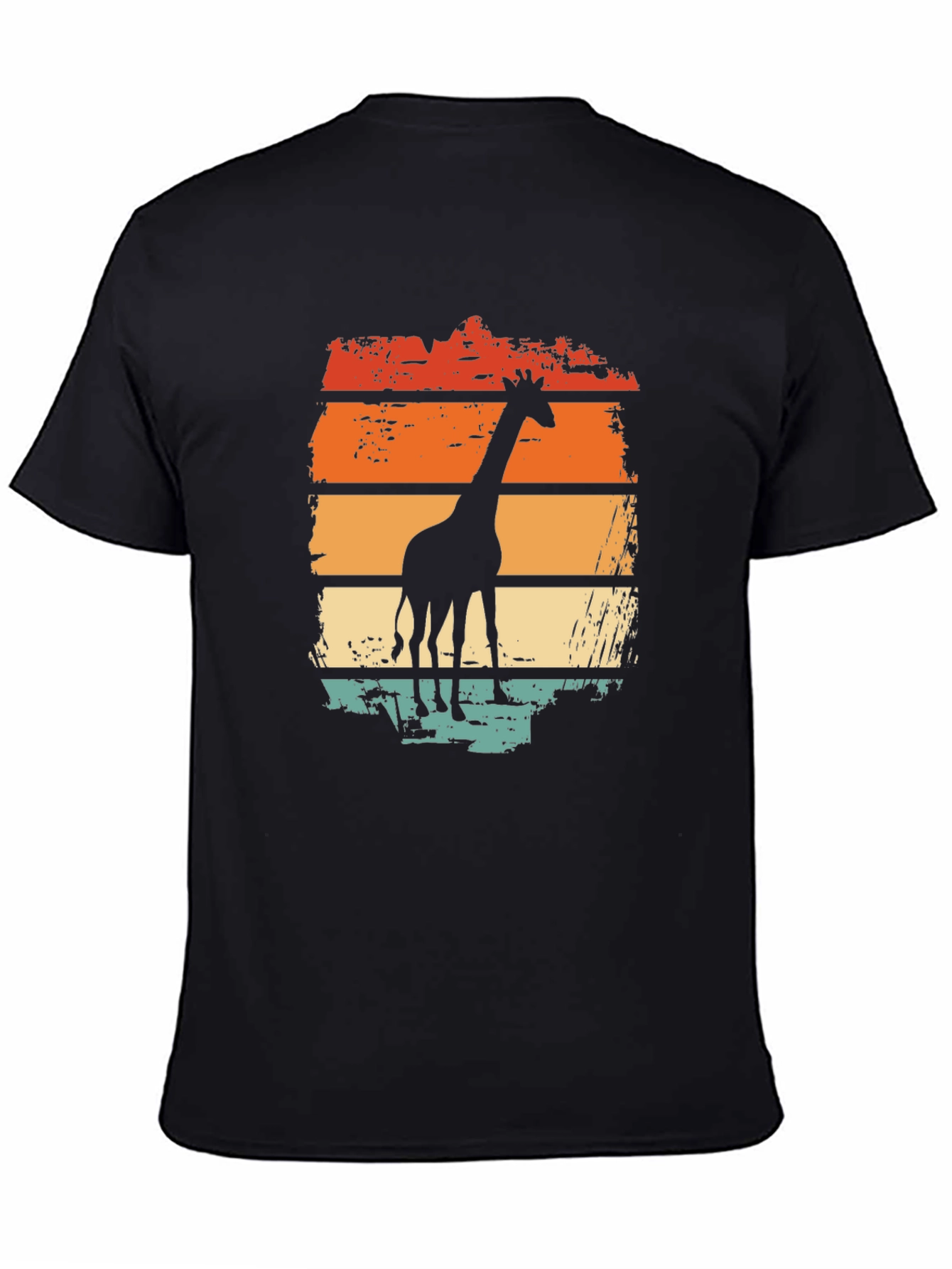 Black Giraffe Sunset Graphic Tee - Retro Style Black T-Shirt view 4