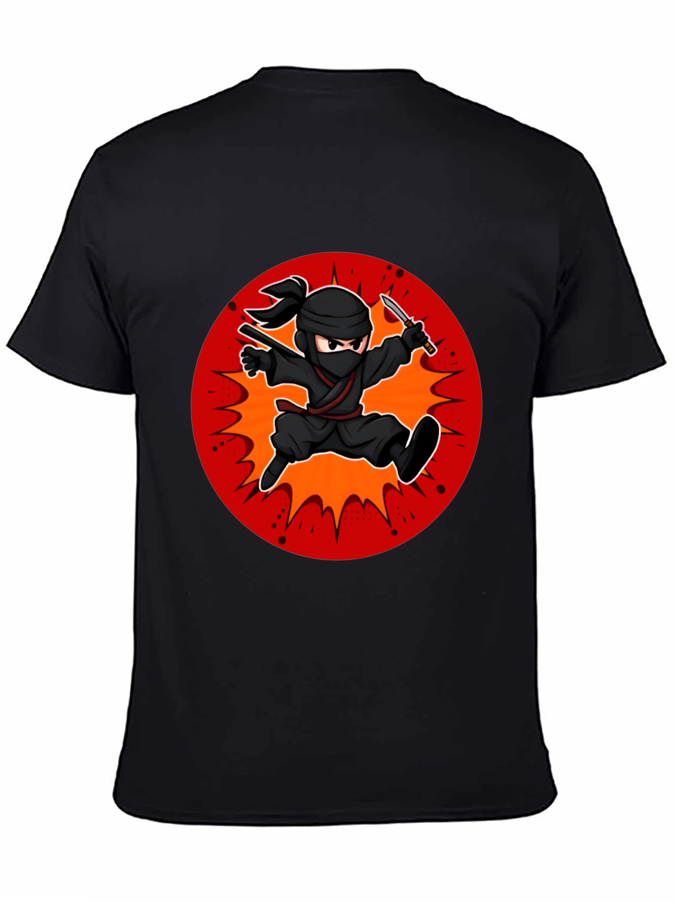 Black Ninja Cartoon Graphic Black T-Shirt view 4