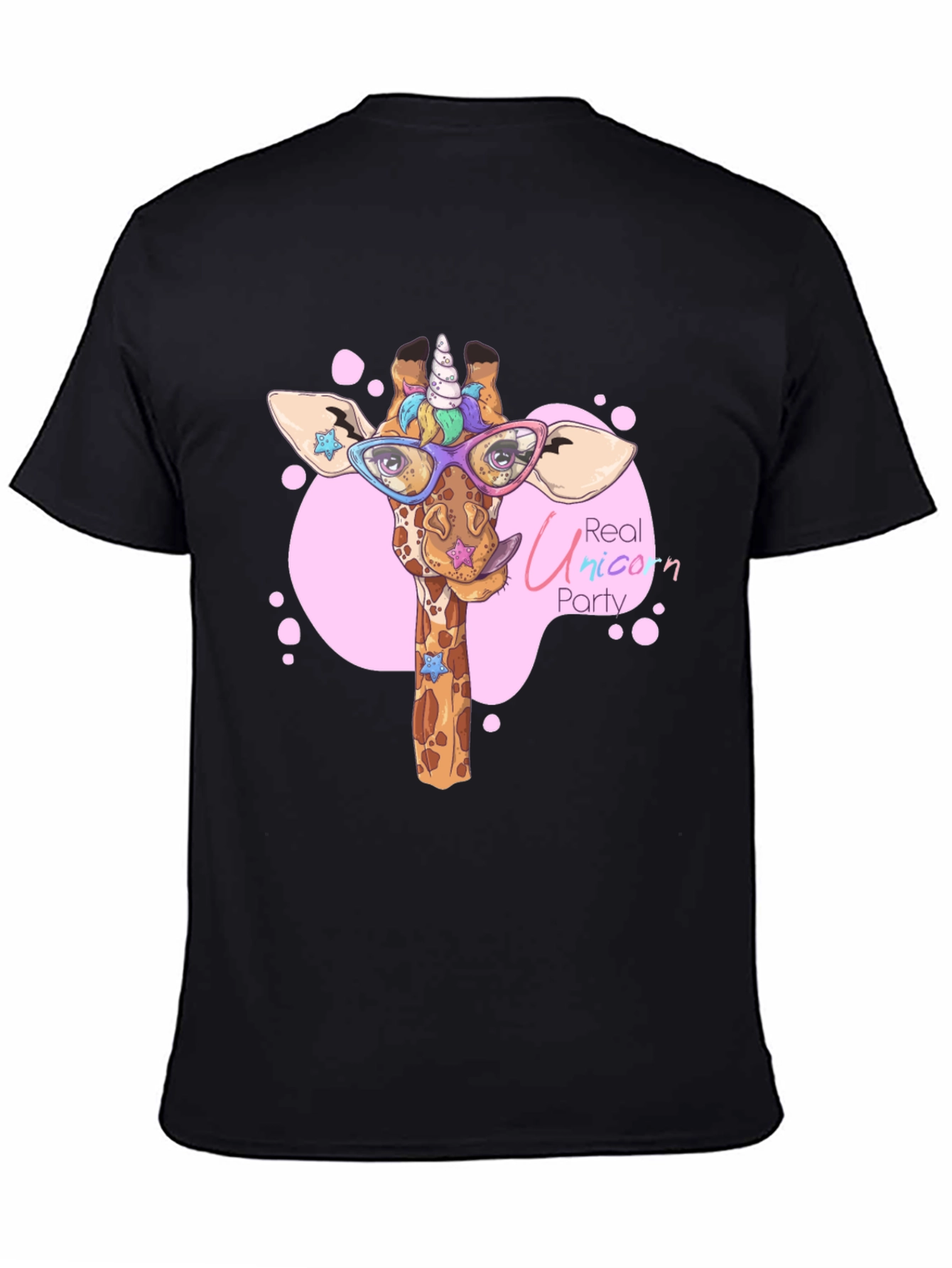 Black Giraffe Unicorn Party T-Shirt - Cute Cartoon Design view 4