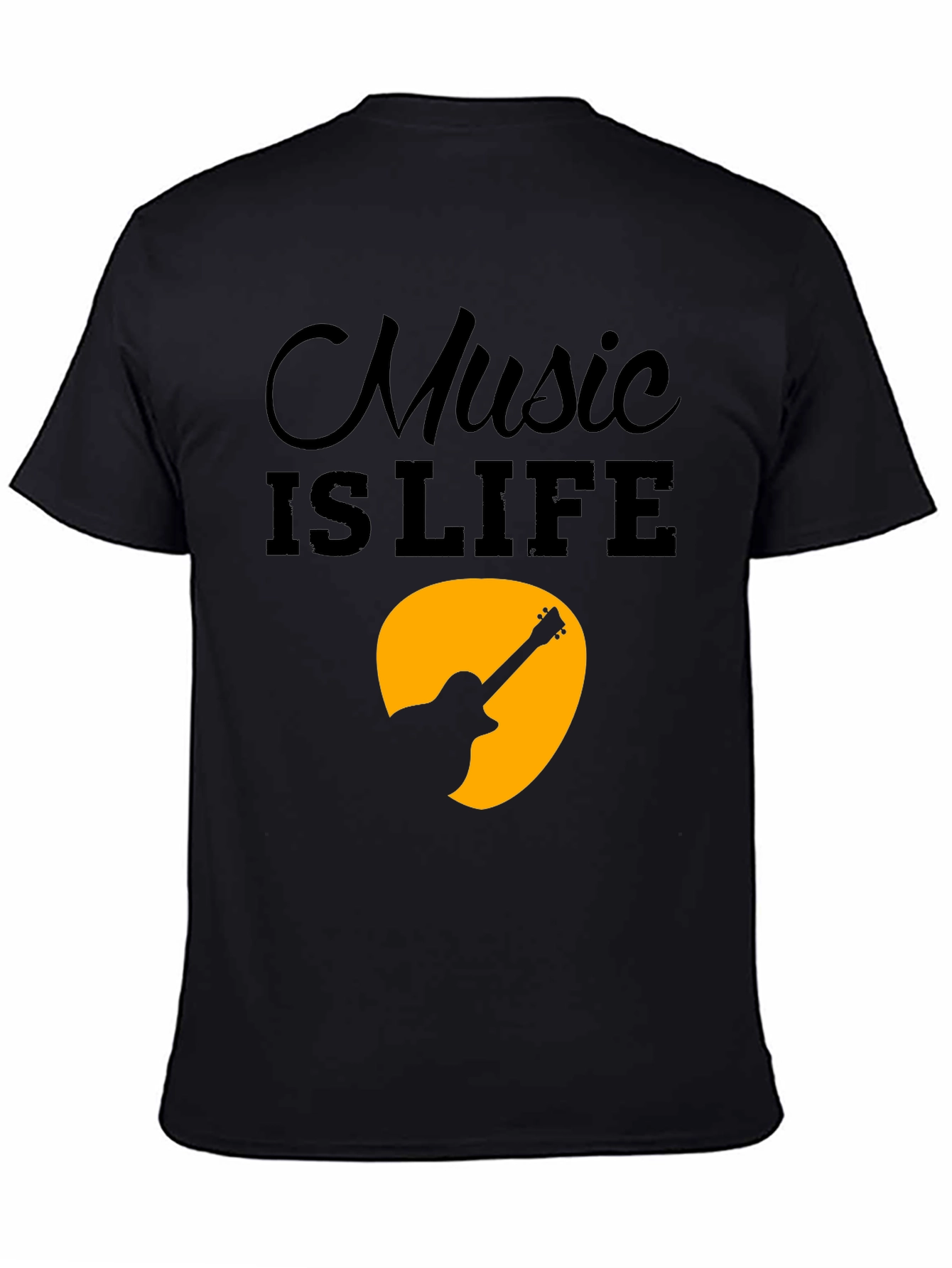 Black Music is Life T-Shirt - Guitar Graphic Tee - Men's Black Cotton view 4