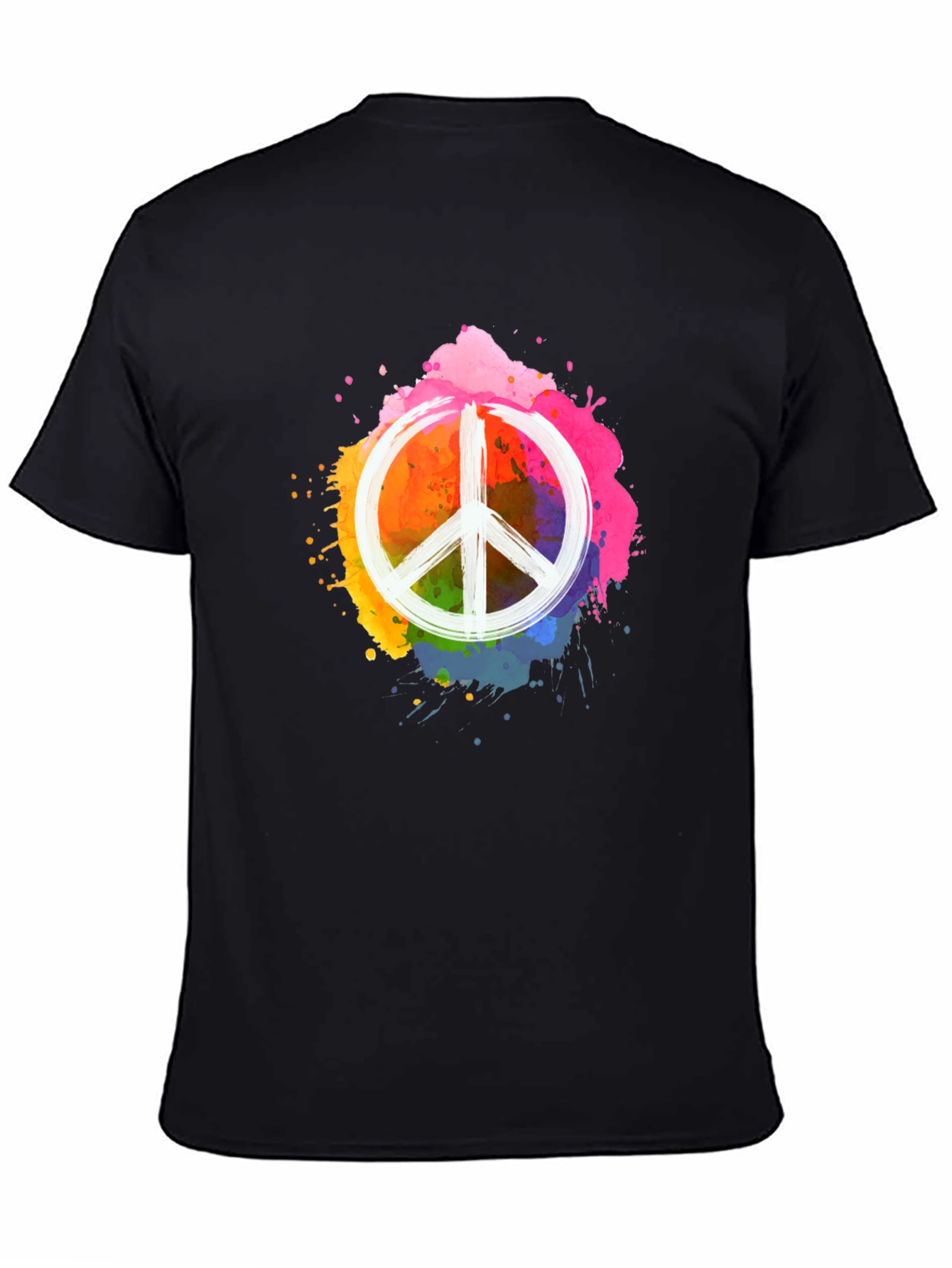 Black Peace Sign Colorful Splatter Black T-Shirt view 4