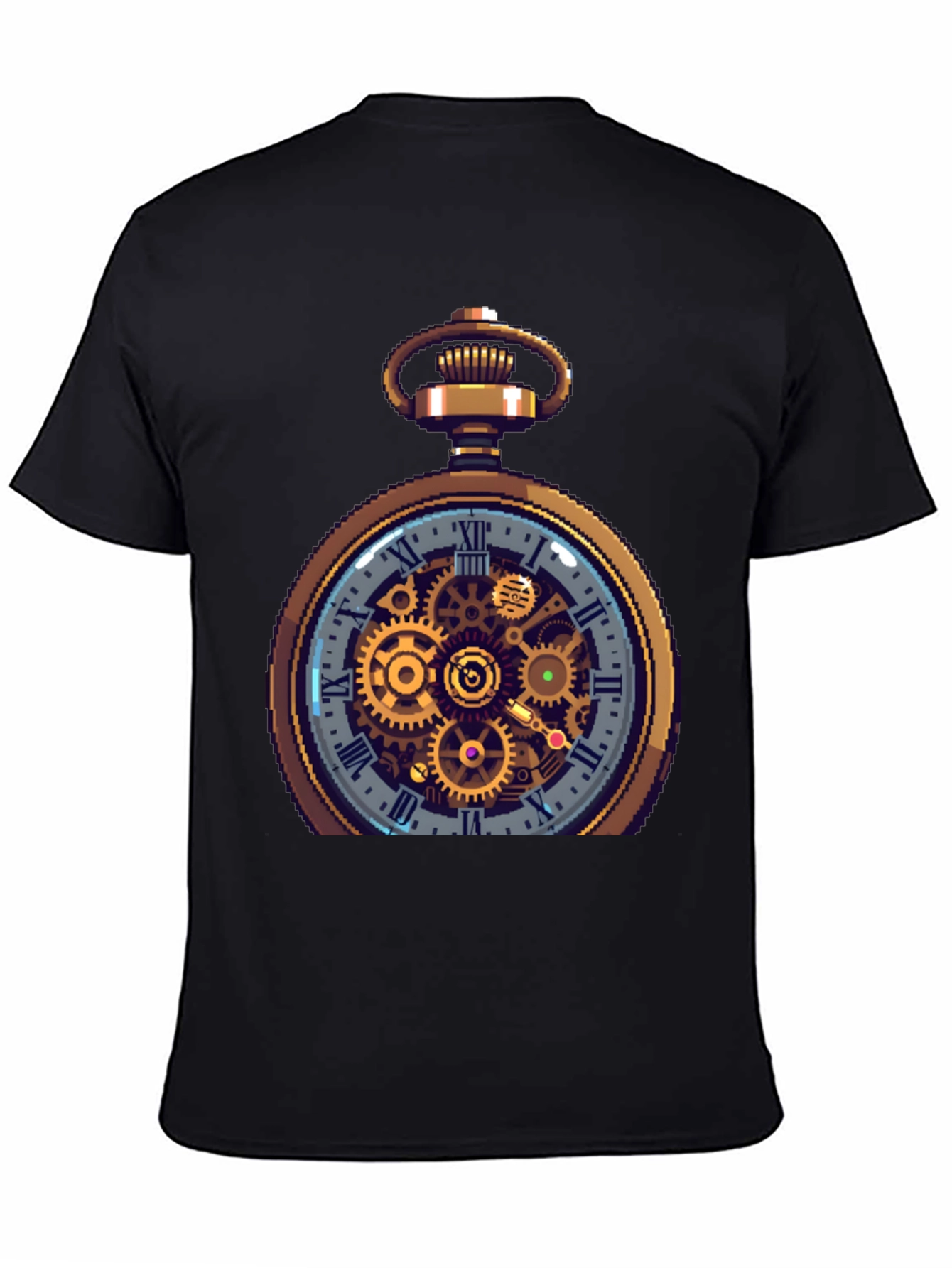 Black Steampunk Pocket Watch Design T-Shirt view 4