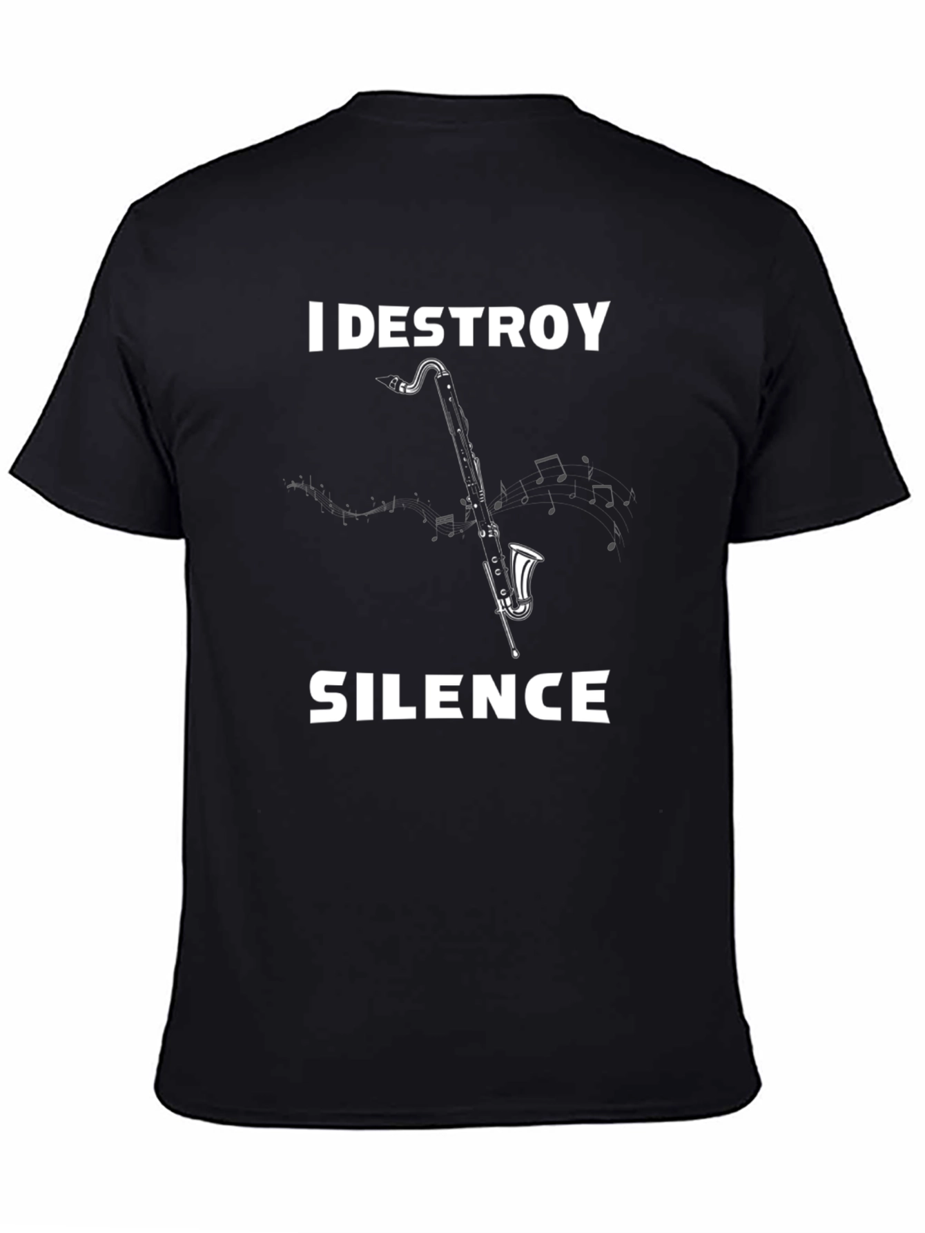 Black I Destroy Silence Bass Clarinet T-Shirt view 4