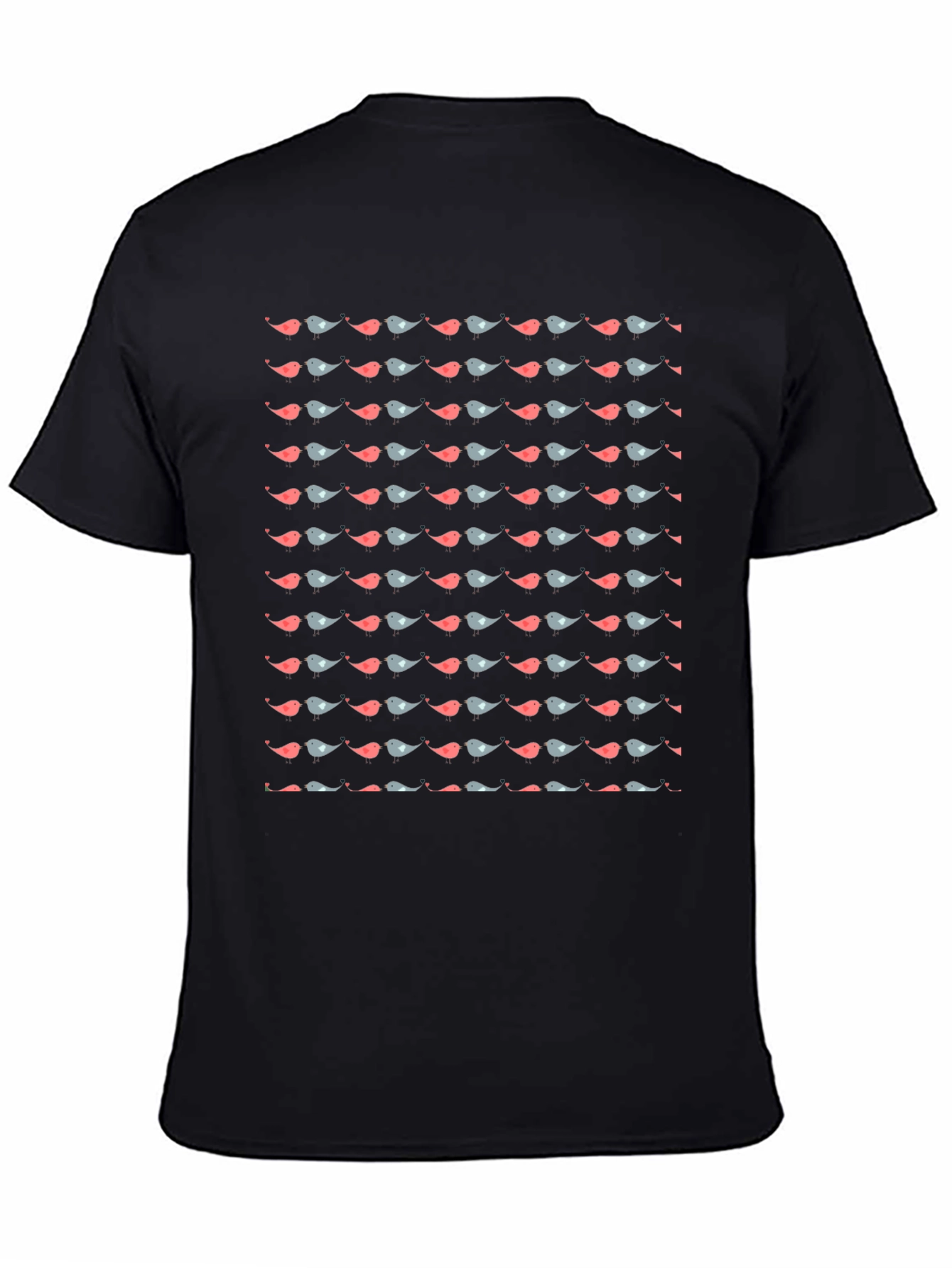 Black Bird Pattern Black T-Shirt view 4