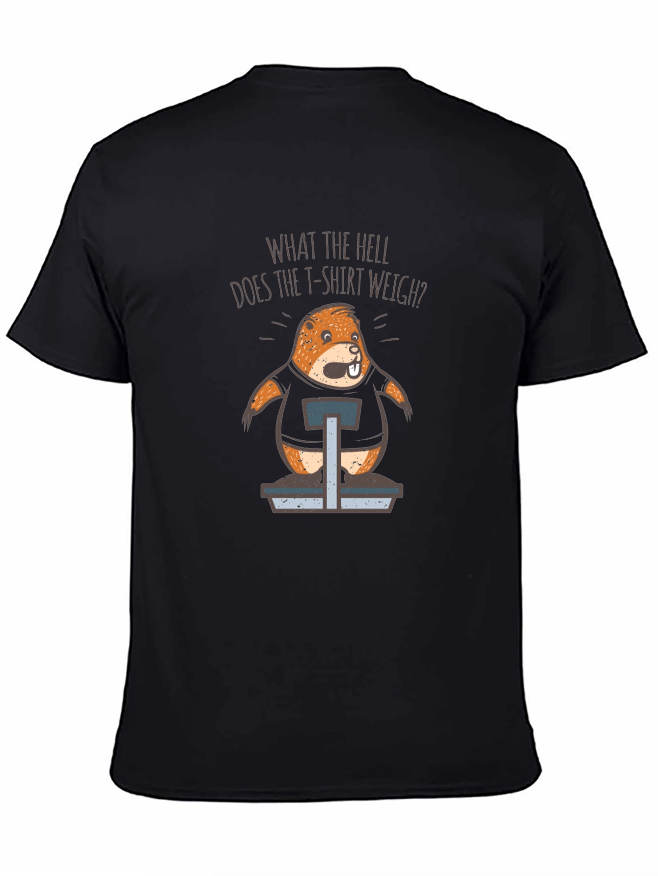 Black Funny Beaver Weighing T-Shirt: What the Hell Does it Weigh? view 4