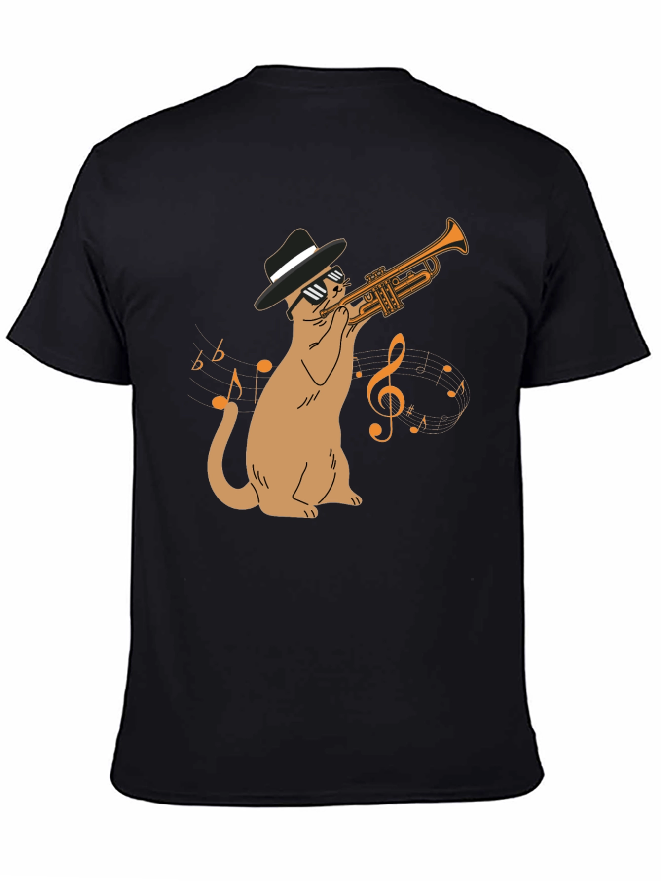 Black Cool Cat Trumpet Player T-Shirt - Black view 4