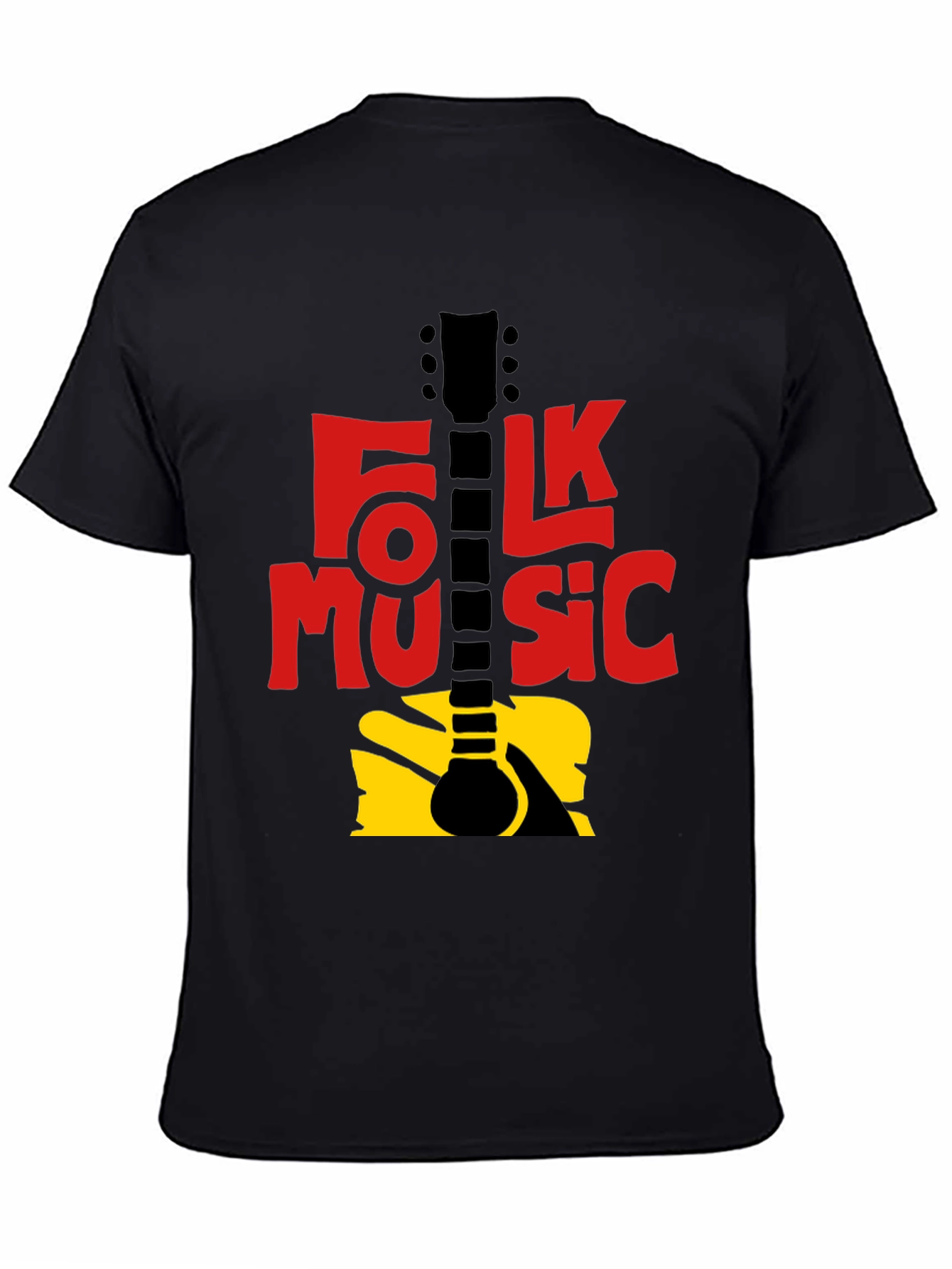 Black Folk Music Guitar Graphic T-Shirt - Black view 4