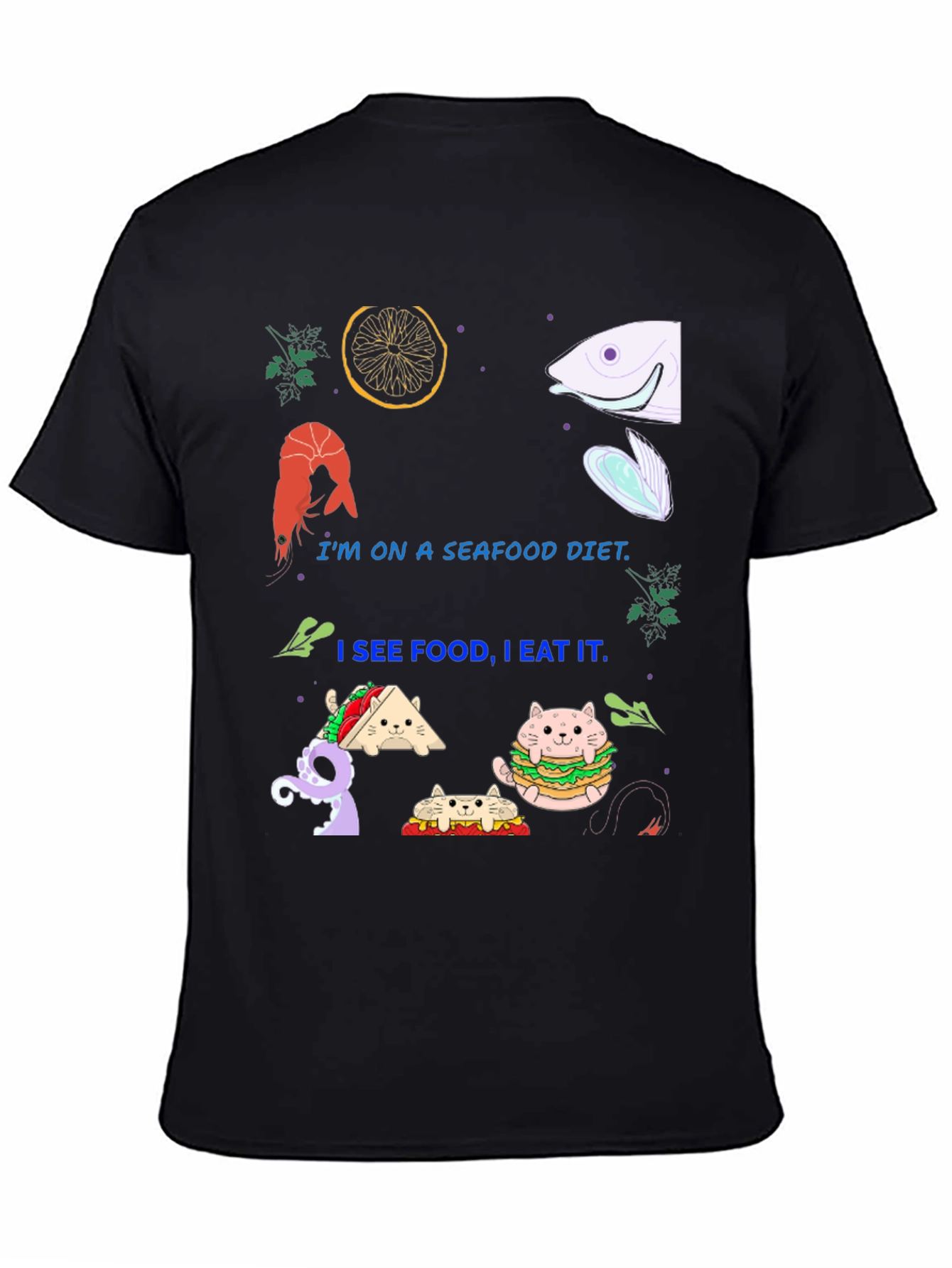 Black Seafood Diet Funny Graphic T-Shirt view 4