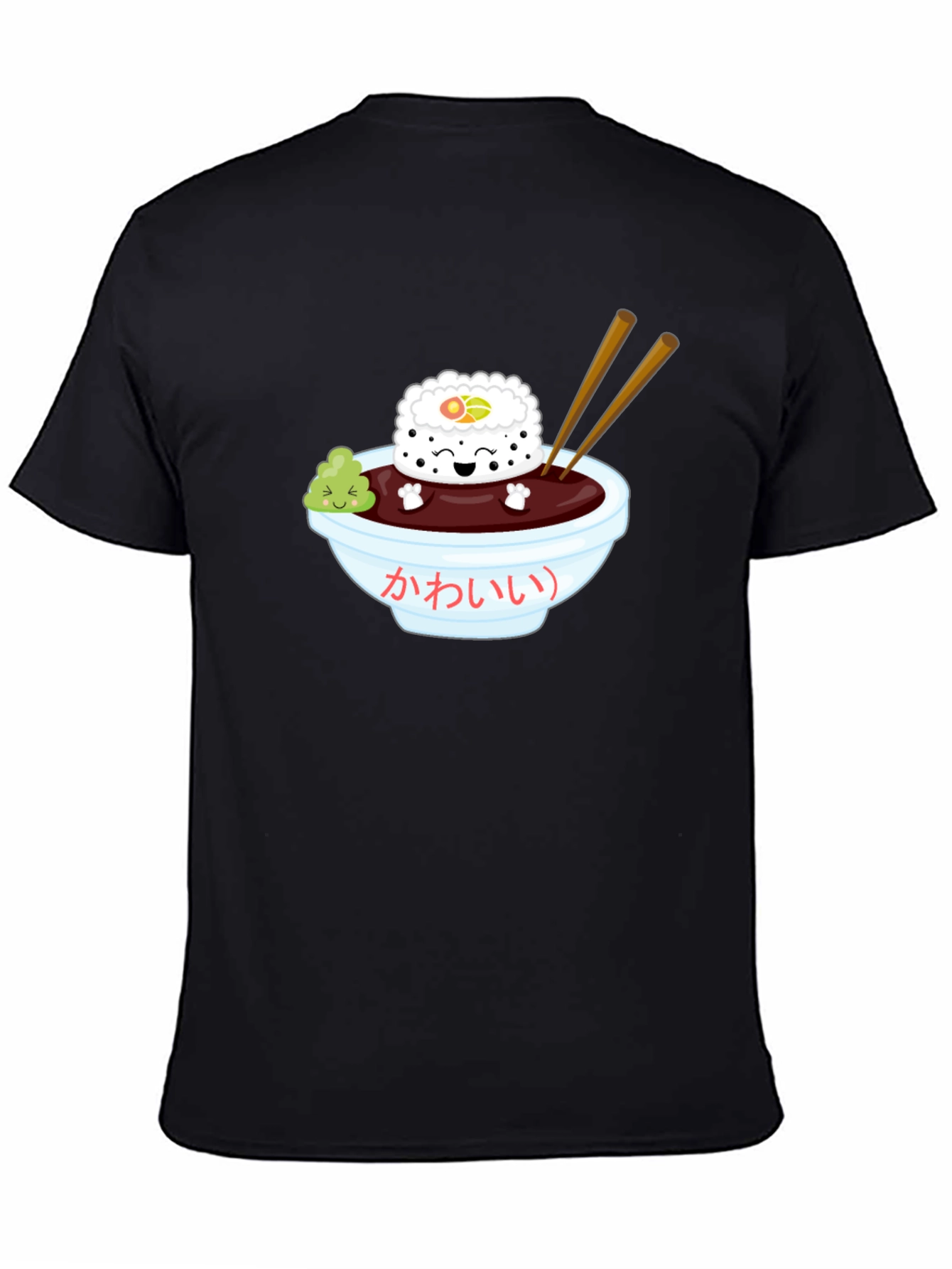Black Sushi Kawaii T-Shirt - Unisex Black Tee view 4