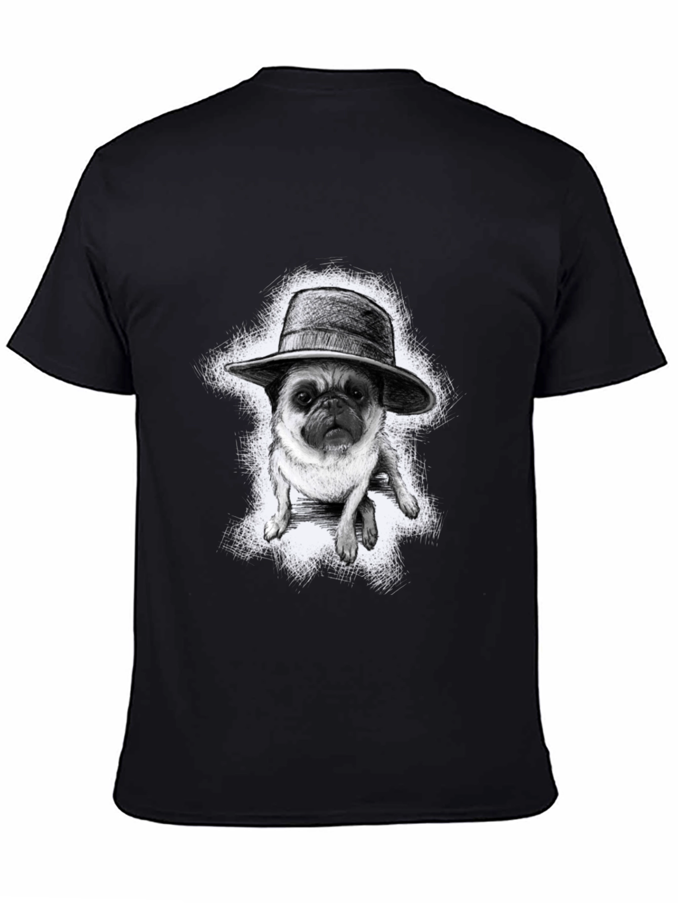 Black Pug in a Hat Graphic Tee - Trendy Black T-Shirt view 4