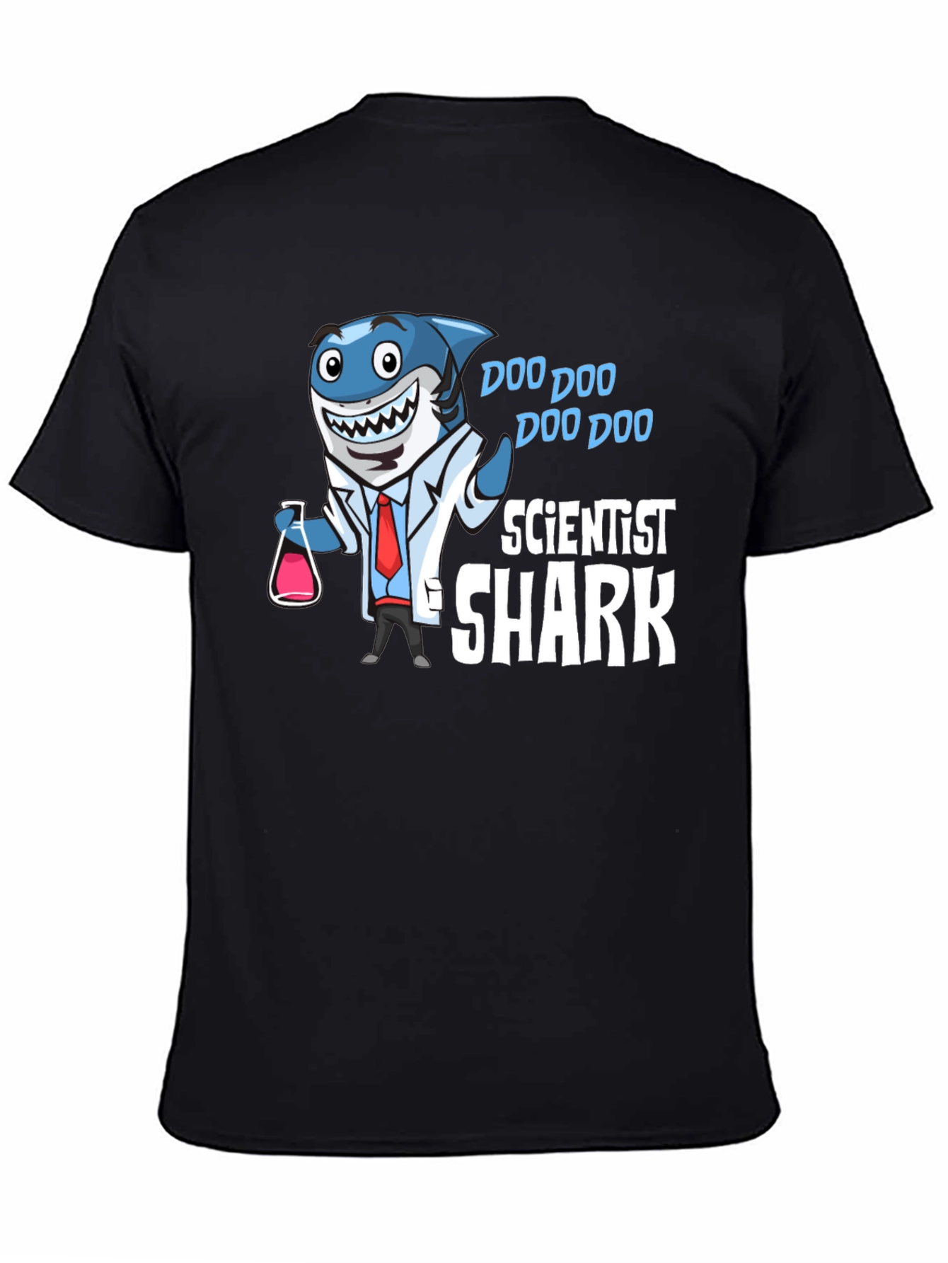Black Scientist Shark T-Shirt Funny Graphic Tee view 4