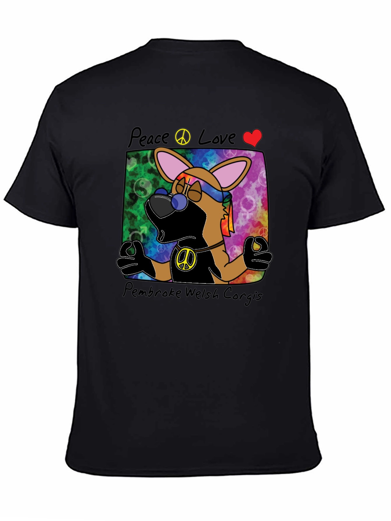 Black Peace Love Corgi T-Shirt view 4