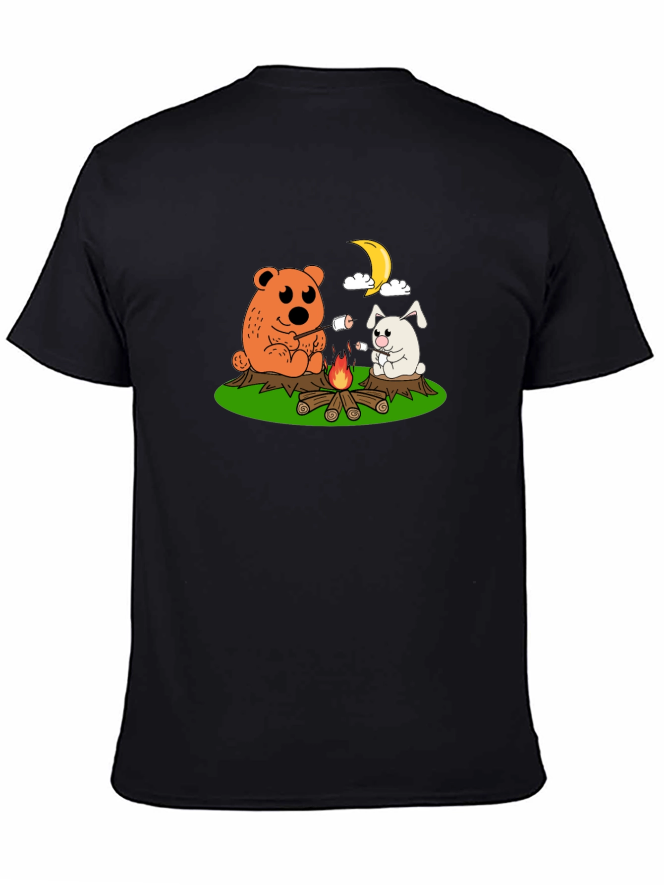 Black Cute Camping Bear & Bunny Graphic Tee view 4