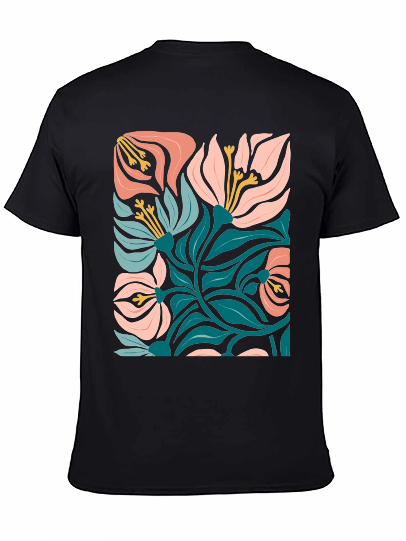 Black Floral Graphic Print Black T-Shirt view 4