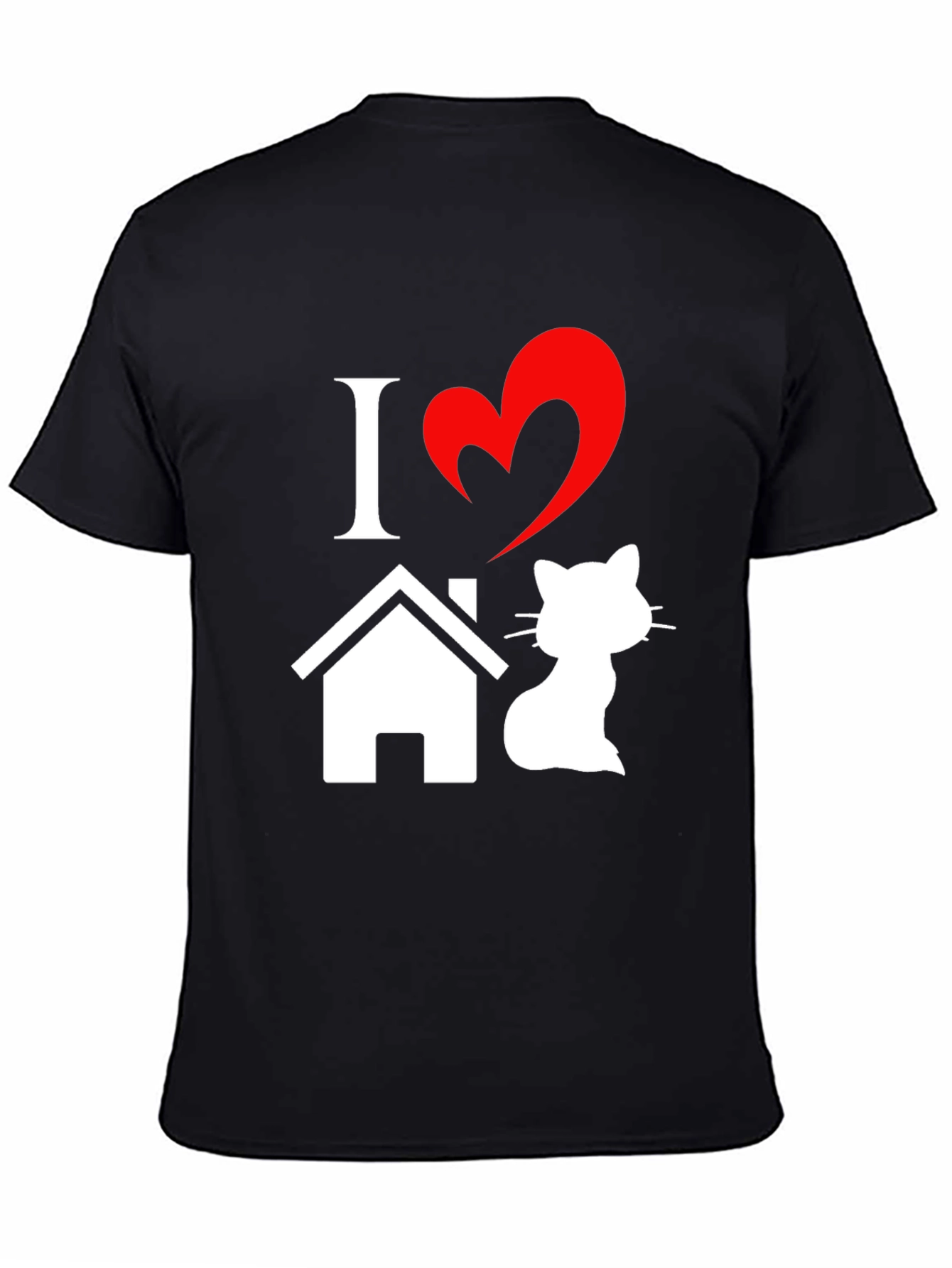 Black I Heart Home Cat T-Shirt - Novelty Pet Lover Tee view 4