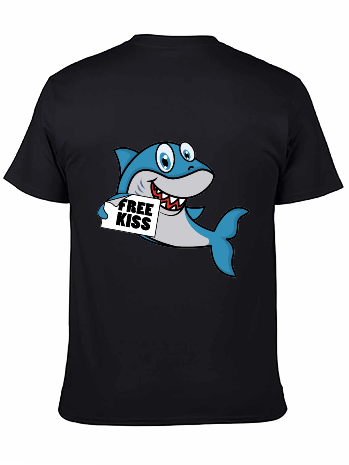 Black Funny Shark Free Kiss Graphic Tee - Black view 4