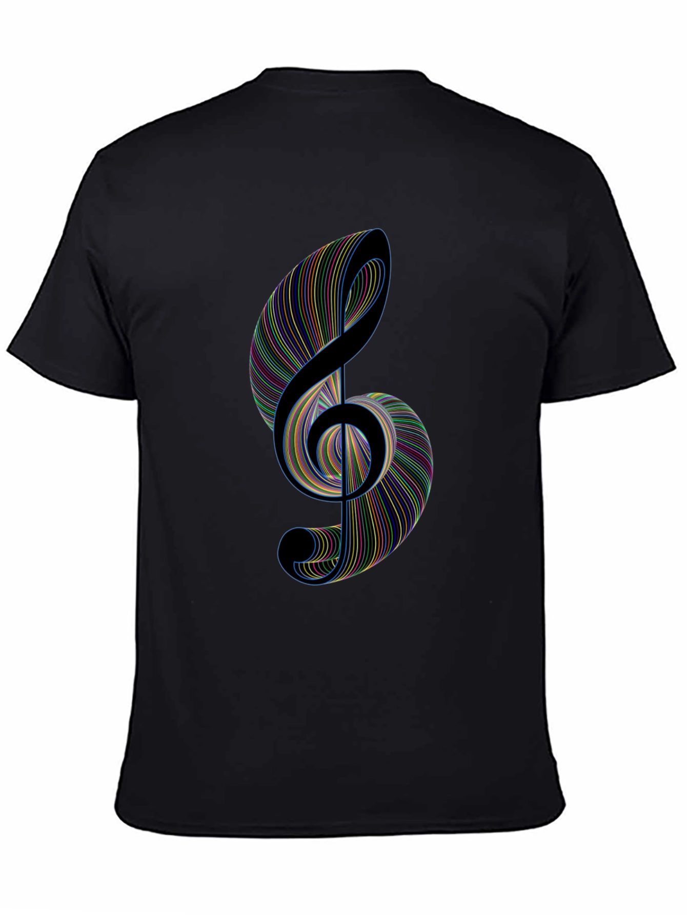 Black Treble Clef Music T-Shirt - Colorful Lines view 4