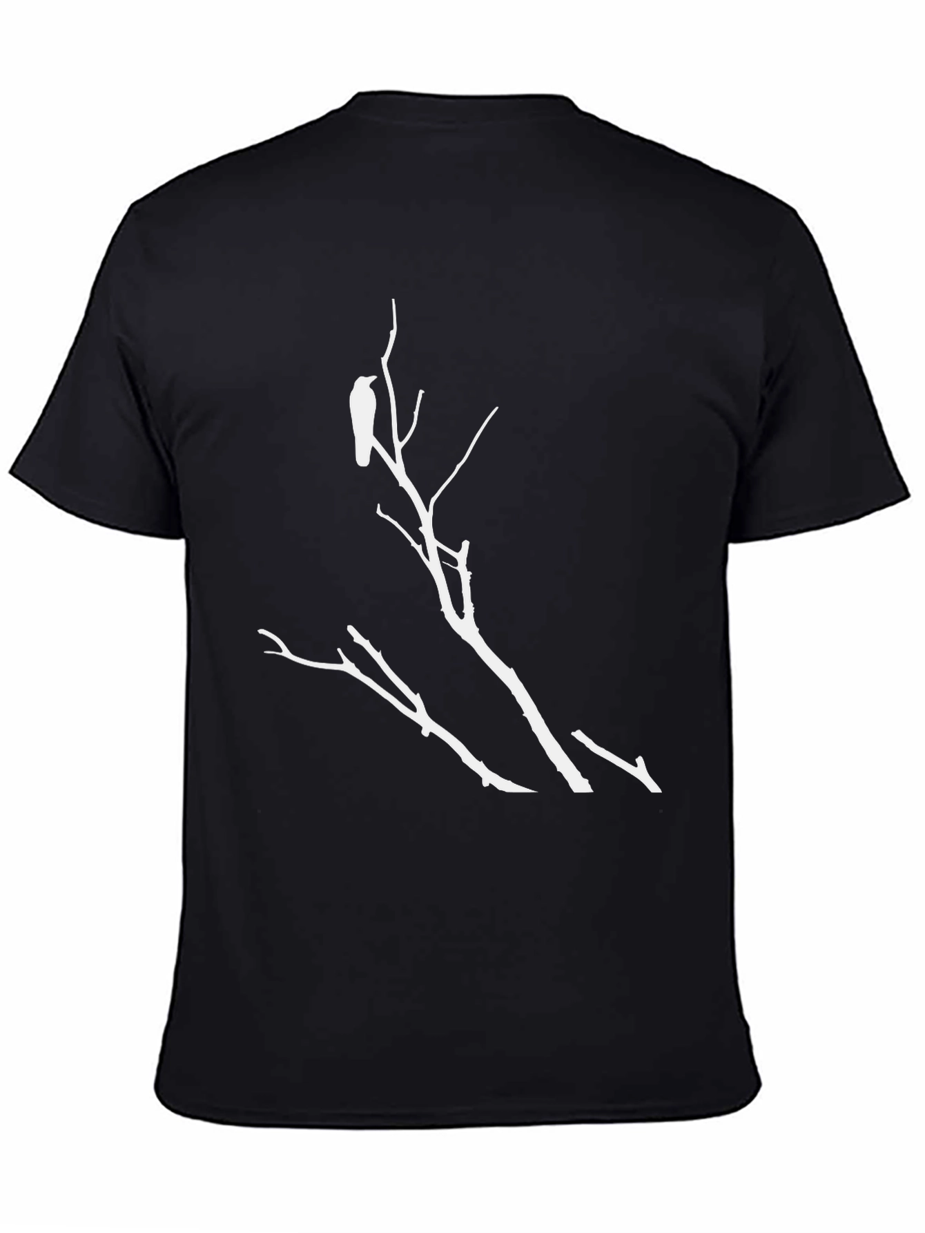Black Raven on Branch Graphic Tee - Black Cotton Casual Top view 4