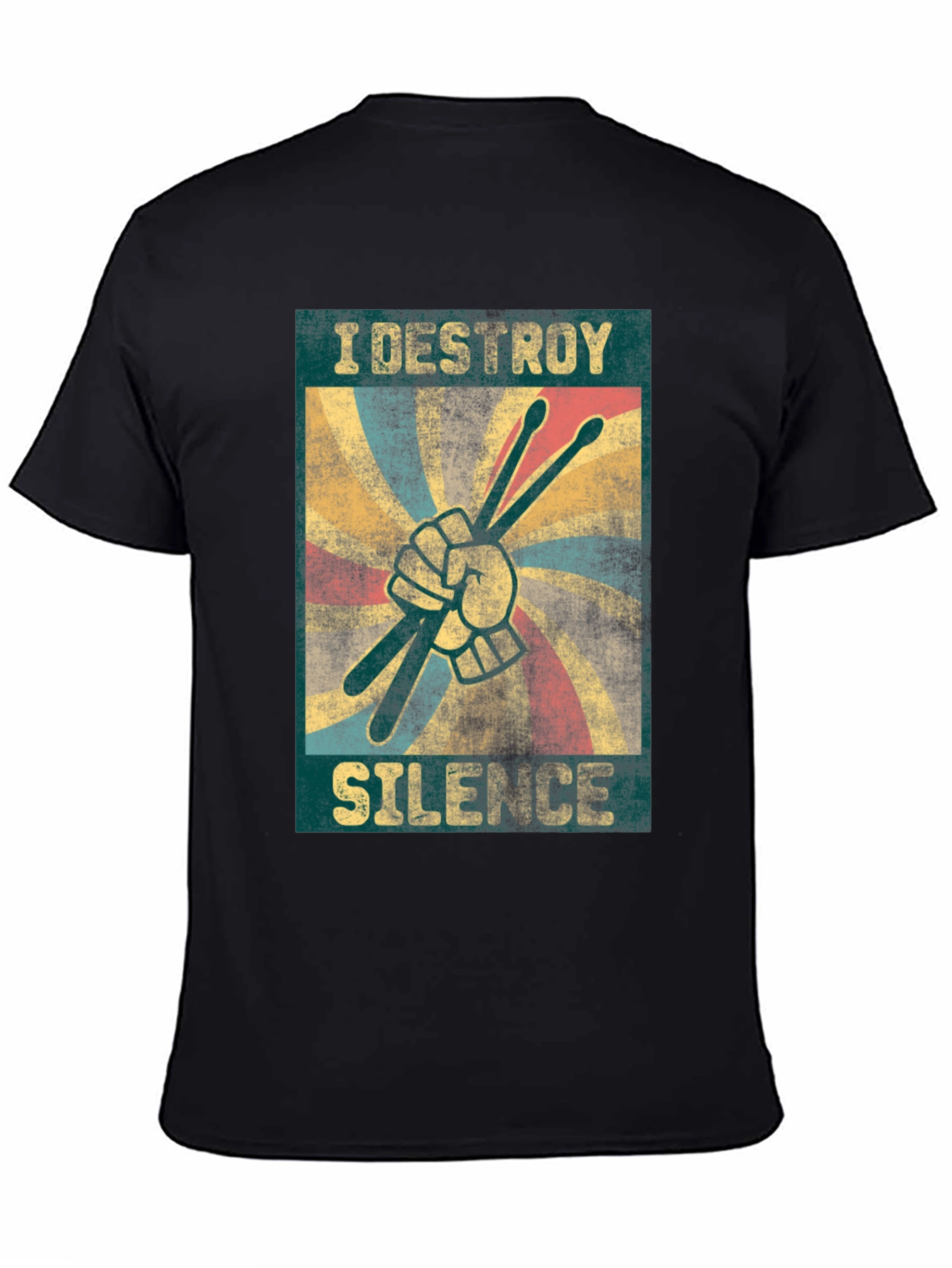 Black I Destroy Silence T-Shirt - Drummer Design view 4