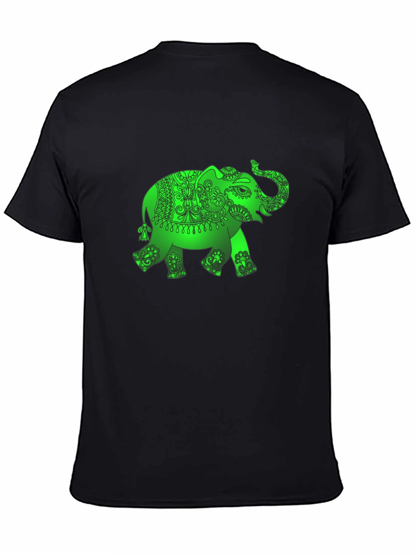 Black Green Elephant Graphic Black T-Shirt view 4