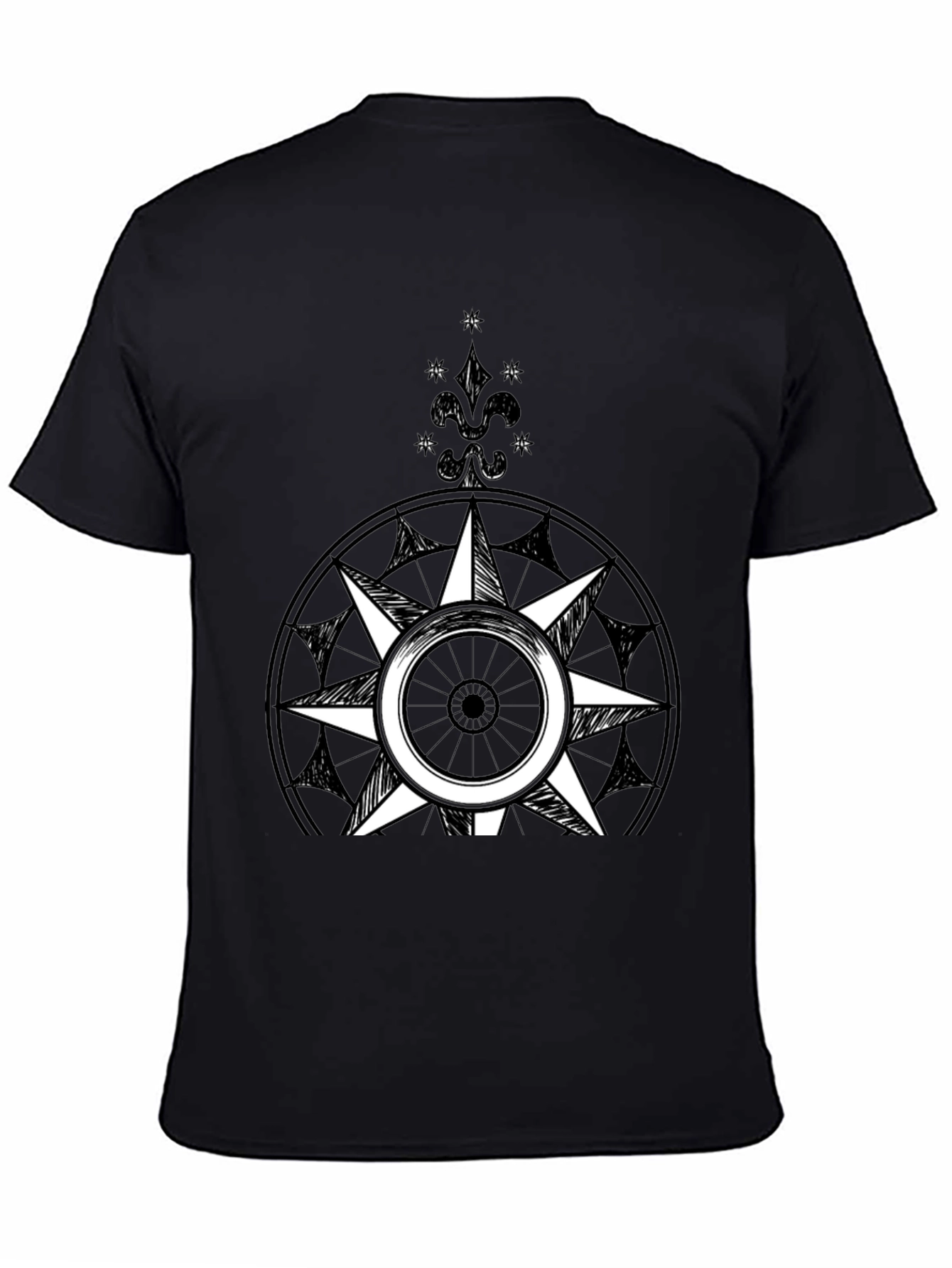 Black Compass Rose Graphic Tee - Black Cotton Blend view 4